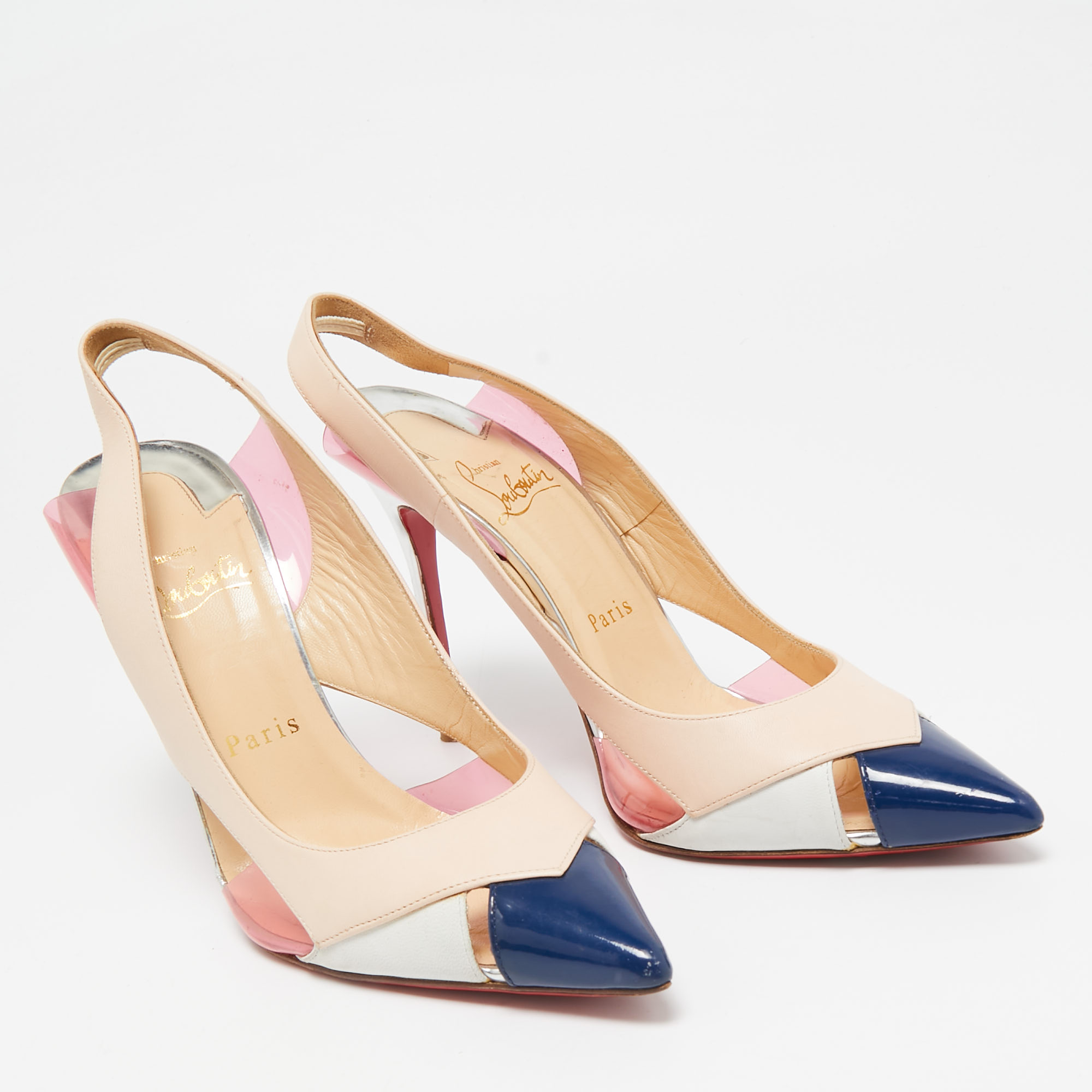 Christian Louboutin Tricolor Leather Air Chance Slingback Pumps Size 37.5 