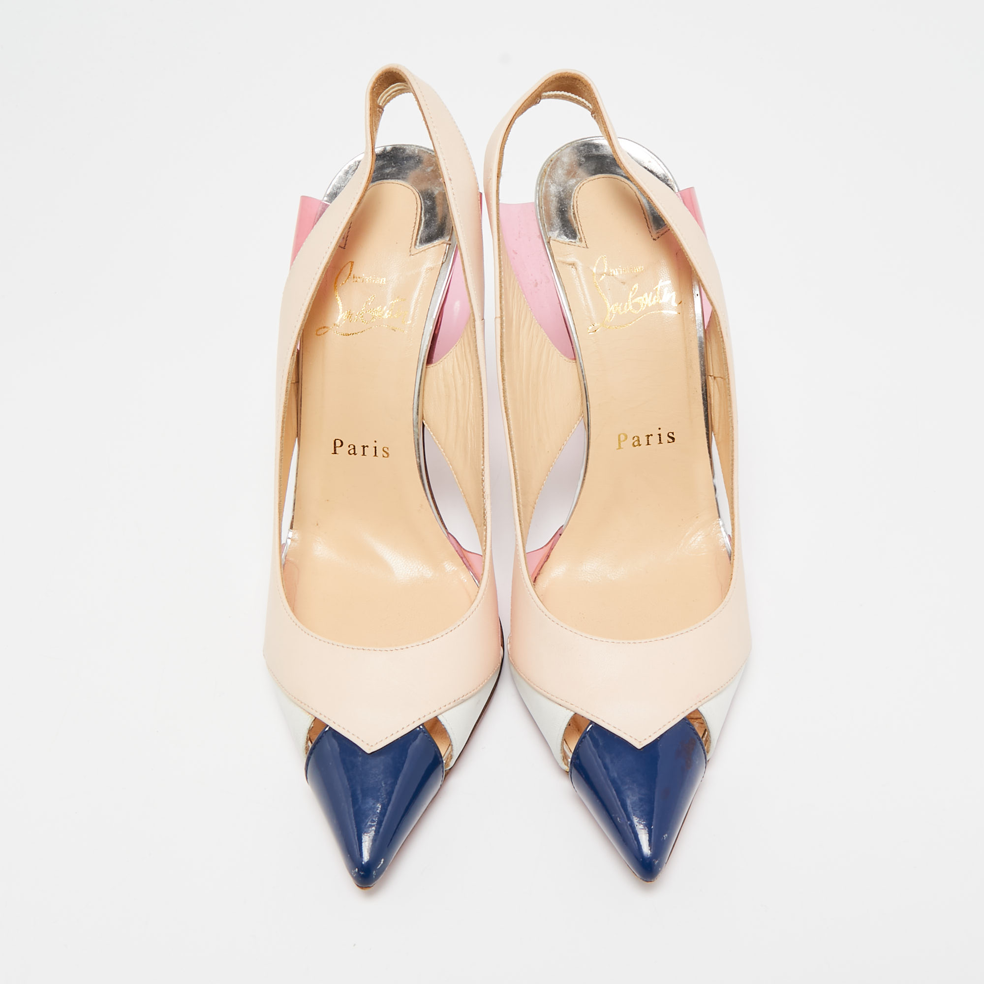 Christian Louboutin Tricolor Leather Air Chance Slingback Pumps Size 37.5 