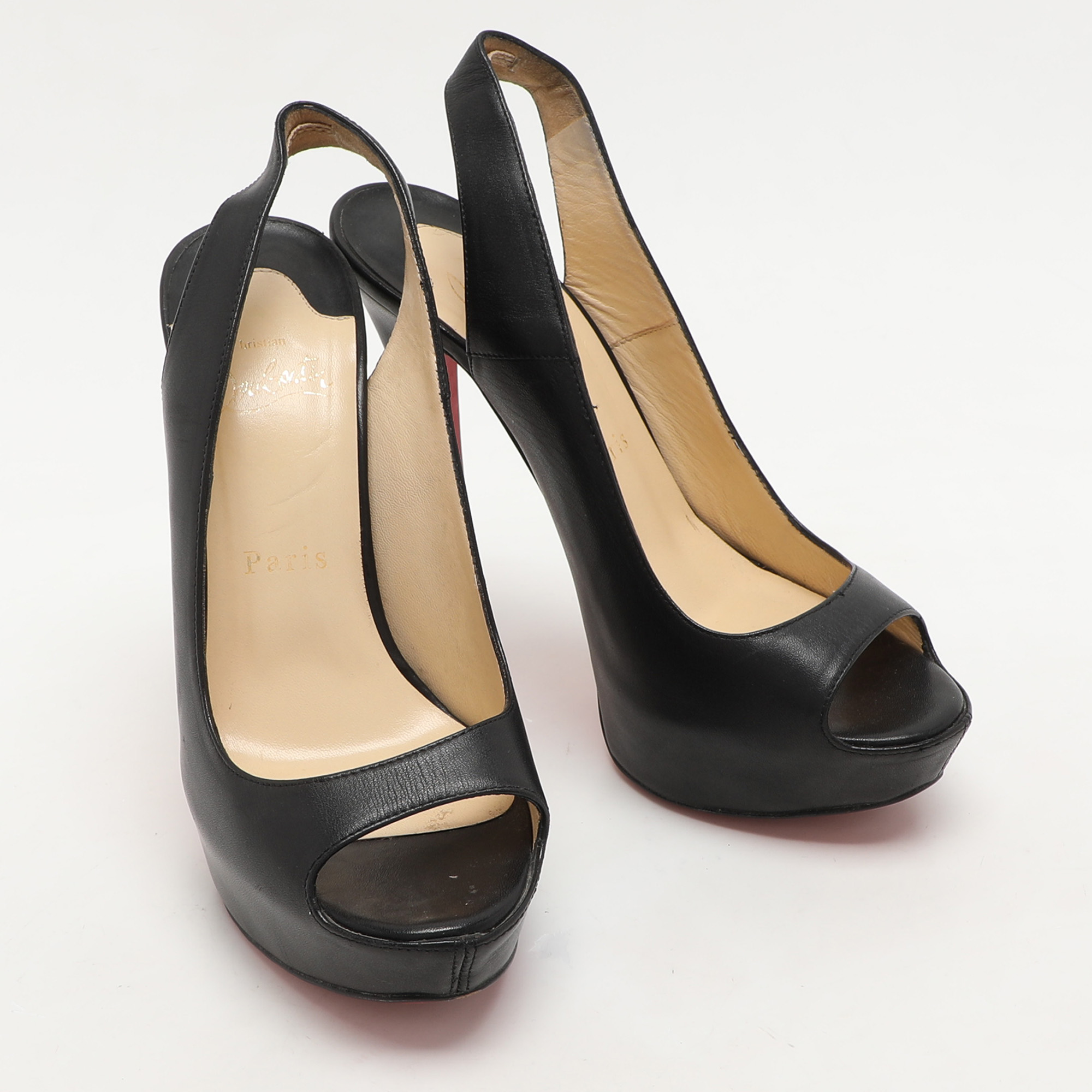 Christian Louboutin Black Leather No Prive Peep Toe Pumps Size 36.5 