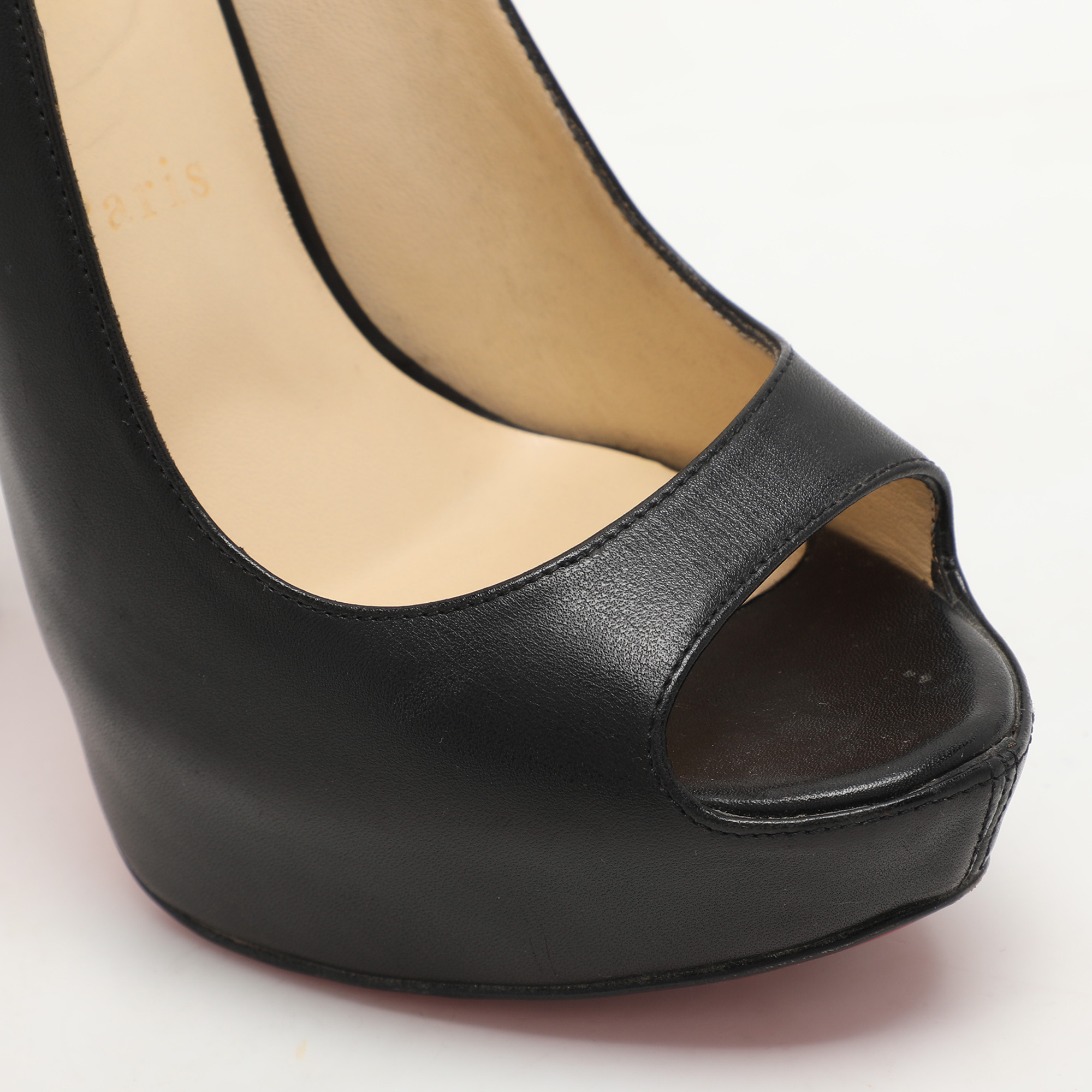 Christian Louboutin Black Leather No Prive Peep Toe Pumps Size 36.5 