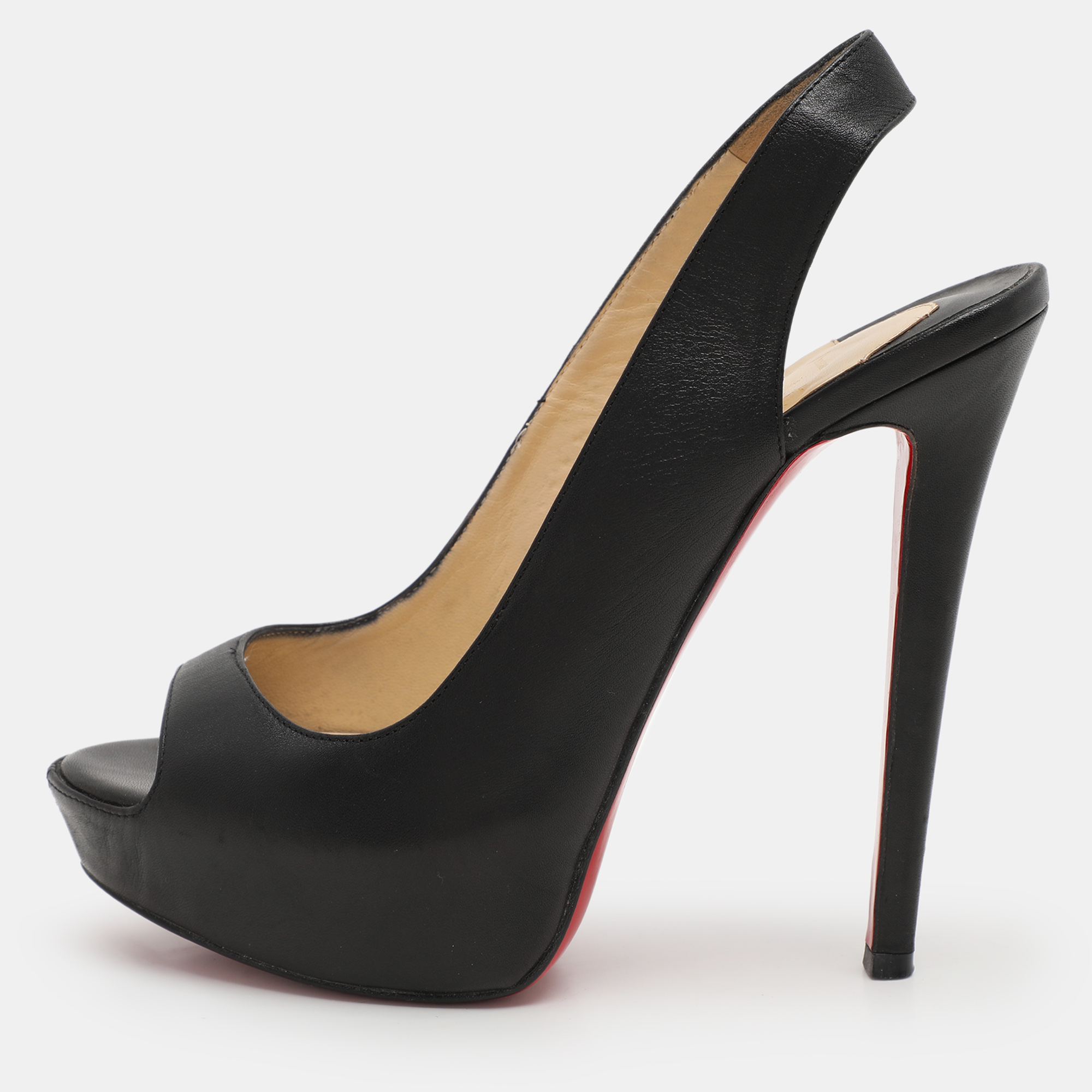 

Christian Louboutin Black Leather No Prive Peep Toe Pumps Size