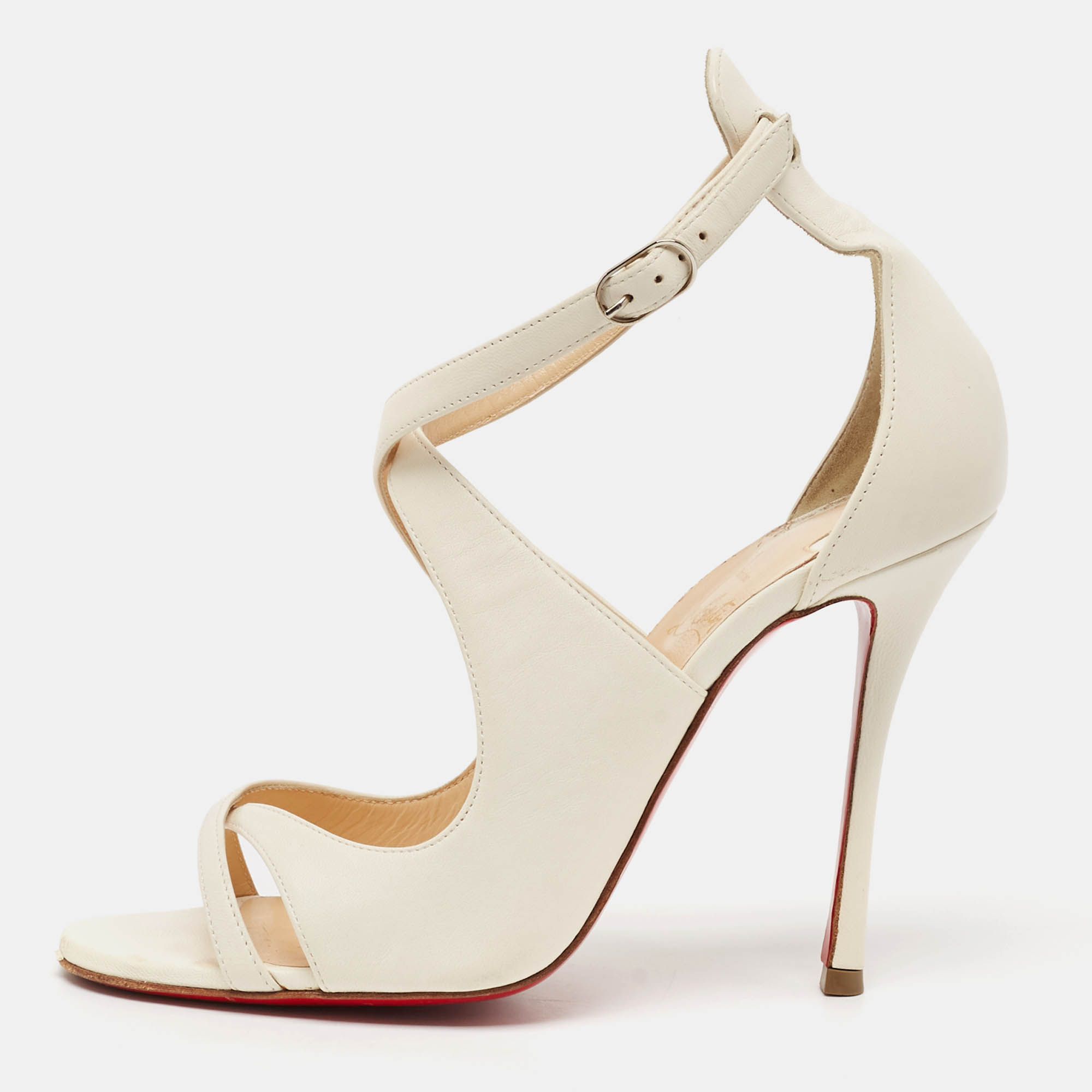 

Christian Louboutin Cream Leather Malefissima Ankle Strap Sandals Size