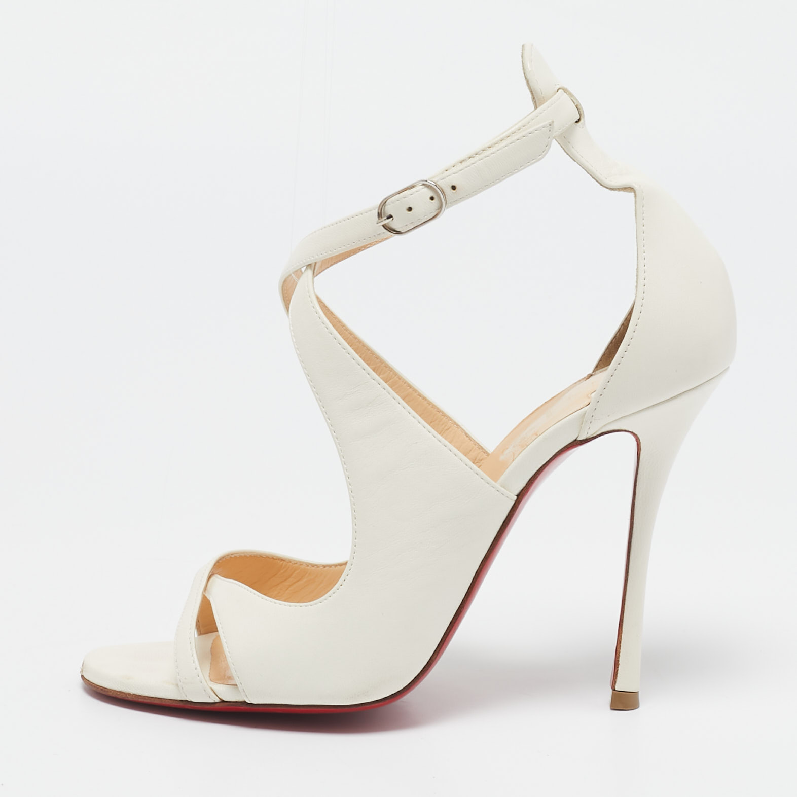 

Christian Louboutin Cream Leather Malefissima Ankle Strap Sandals Size