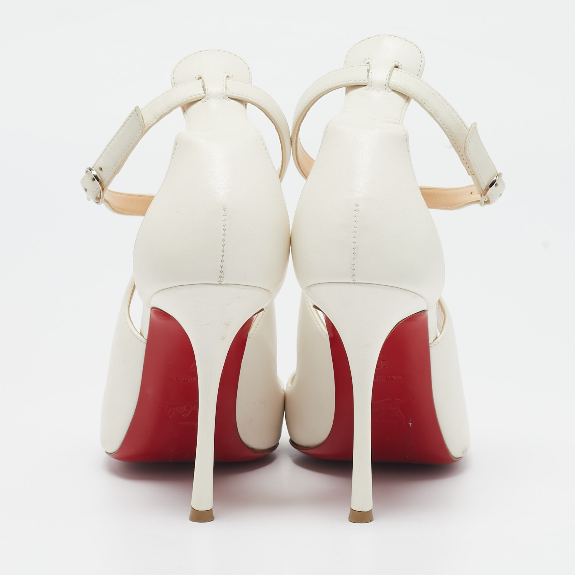 Christian Louboutin Cream Leather Malefissima Ankle Strap Sandals Size 37 