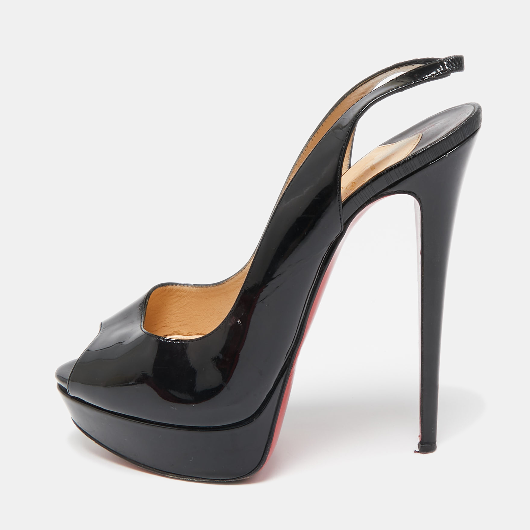 

Christian Louboutin Black Patent Leather Lady Peep Sling Peep Toe Pumps Size