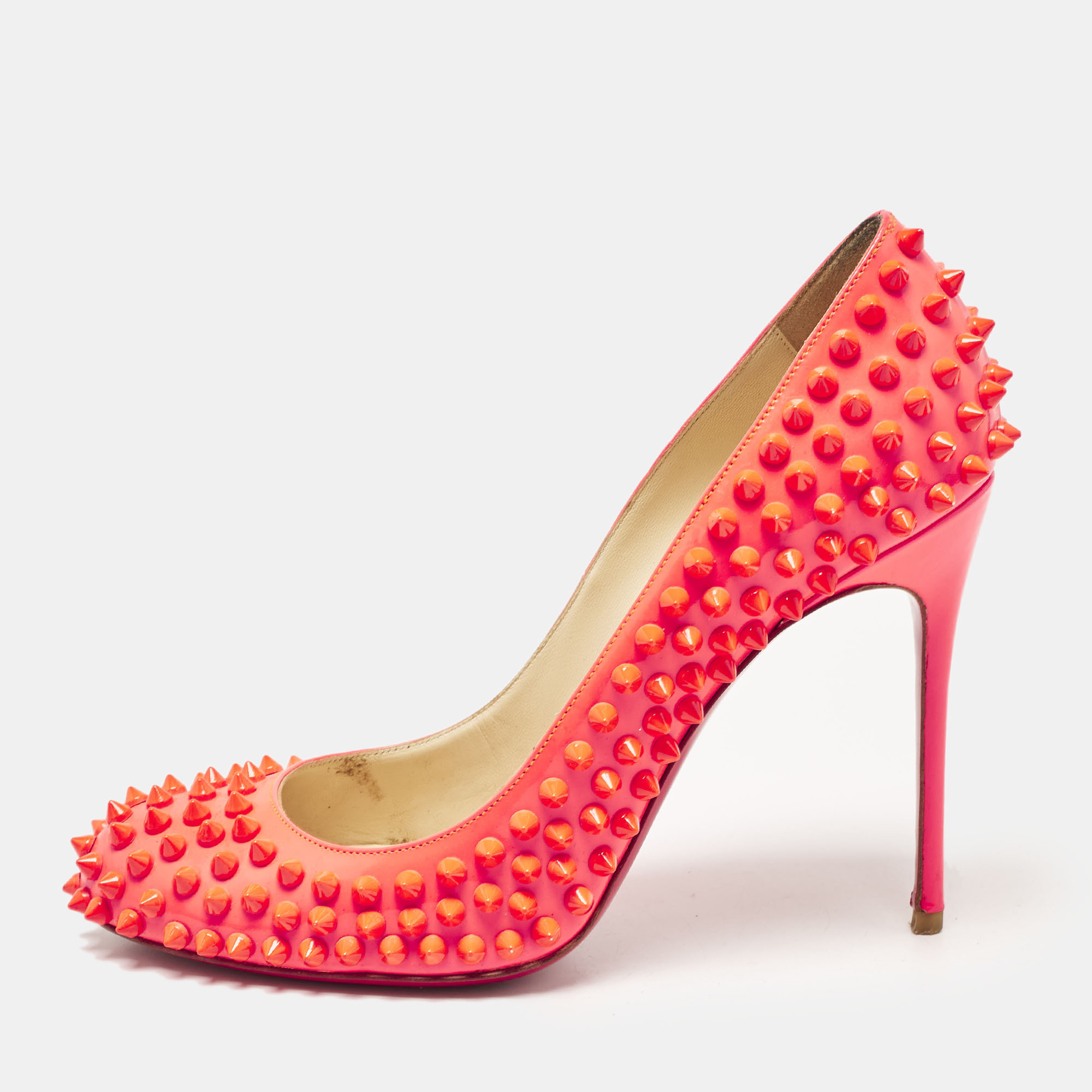 

Christian Louboutin Pink Patent Leather Fifi Spikes Pumps Size