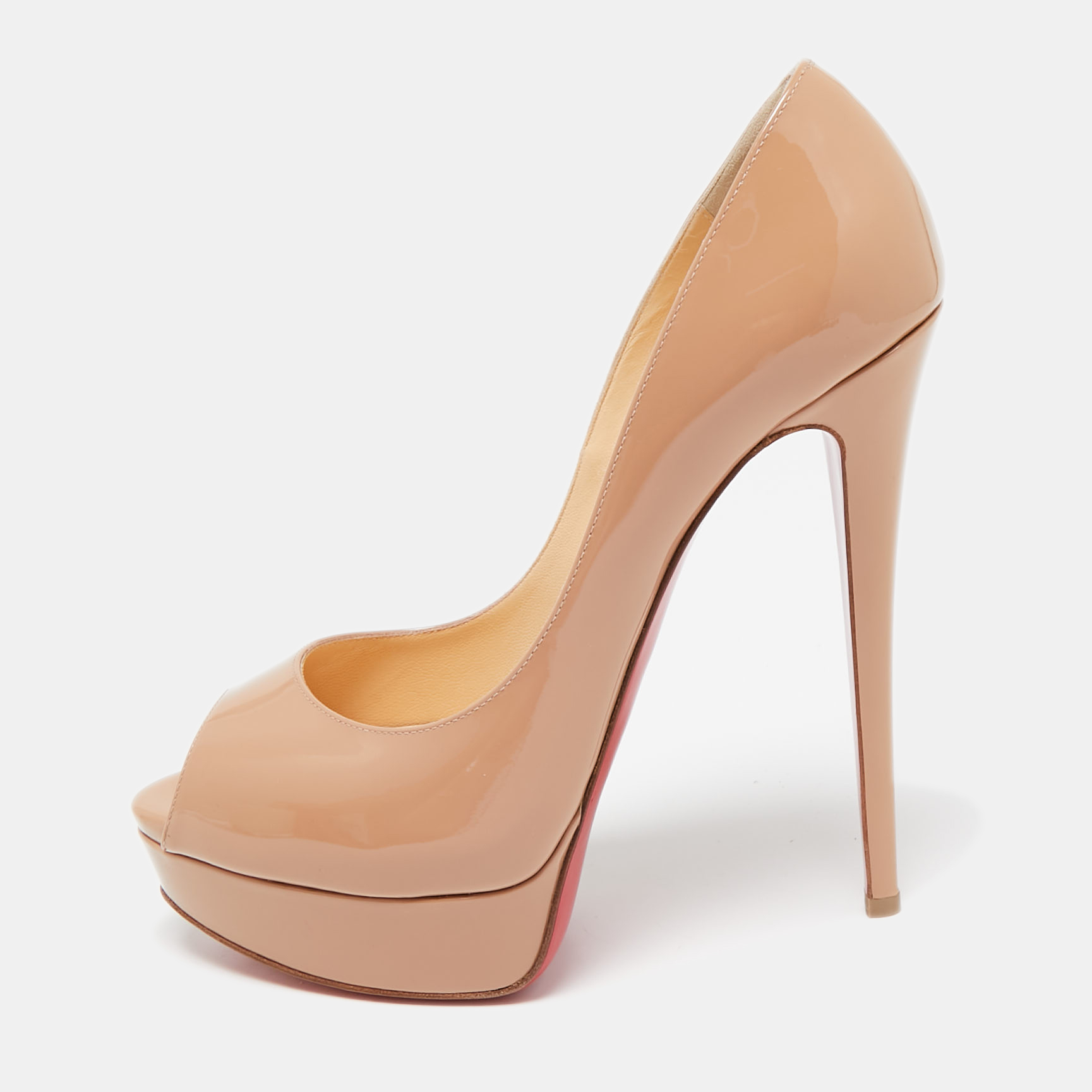 

Christian Louboutin Beige Patent Leather Lady Peep Pumps Size