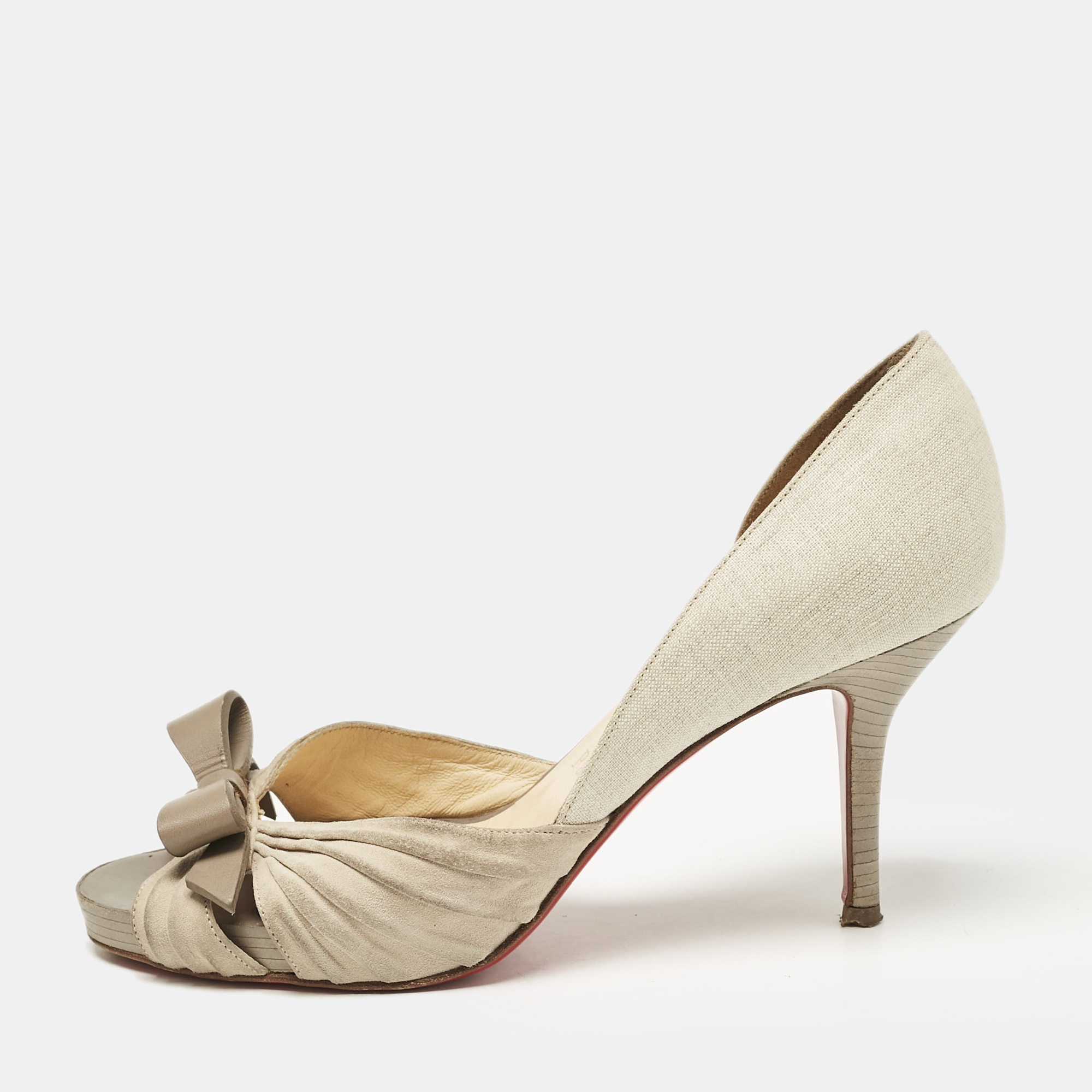 

Christian Louboutin Grey Suede and Linen Lady Turner 90 Pumps Size