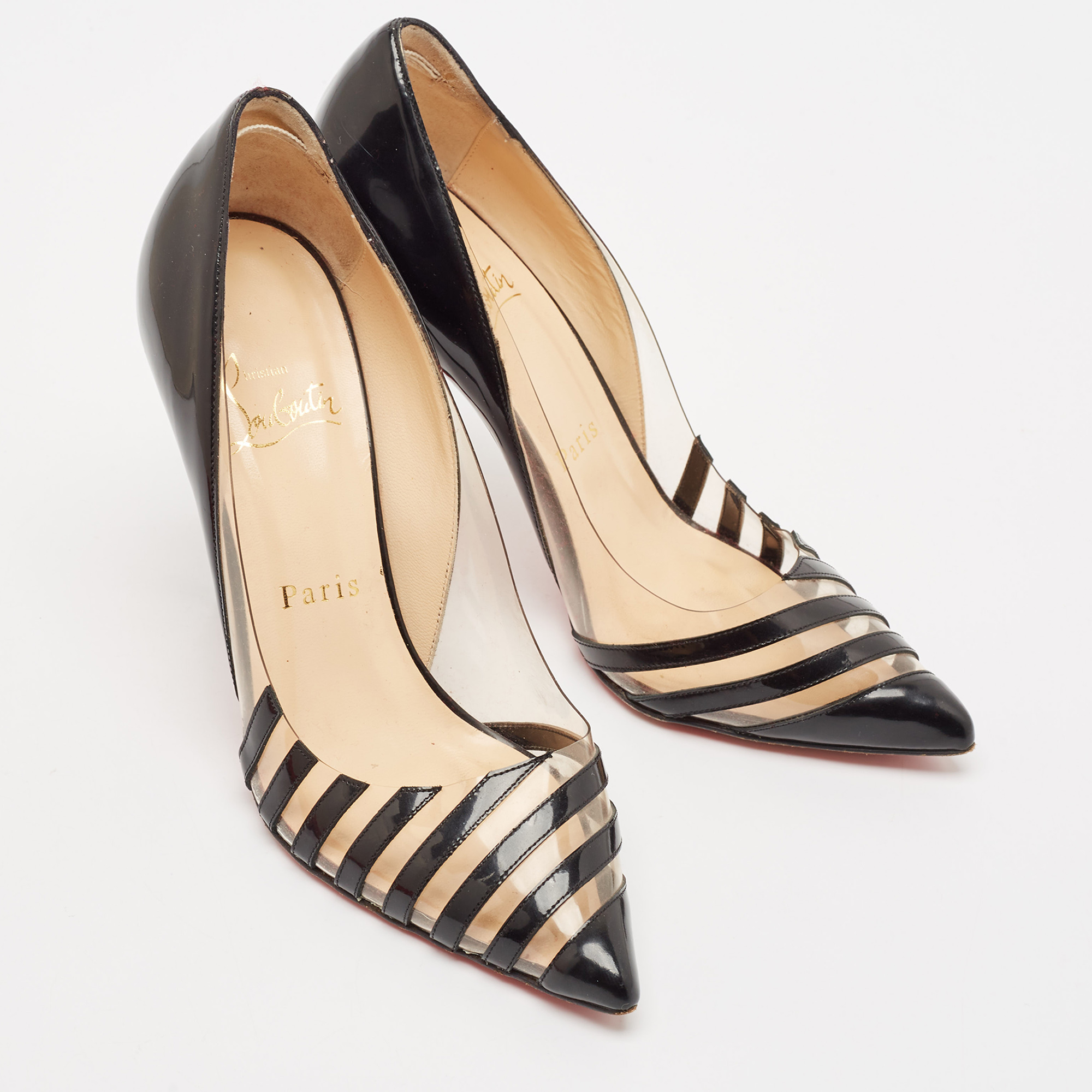 Christian Louboutin Black Patent Leather and PVC Pivichic Pumps Size 35.5 