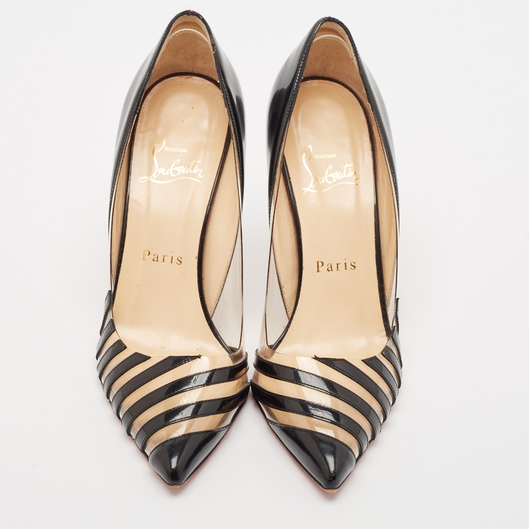 Christian Louboutin Black Patent Leather and PVC Pivichic Pumps Size 35.5 