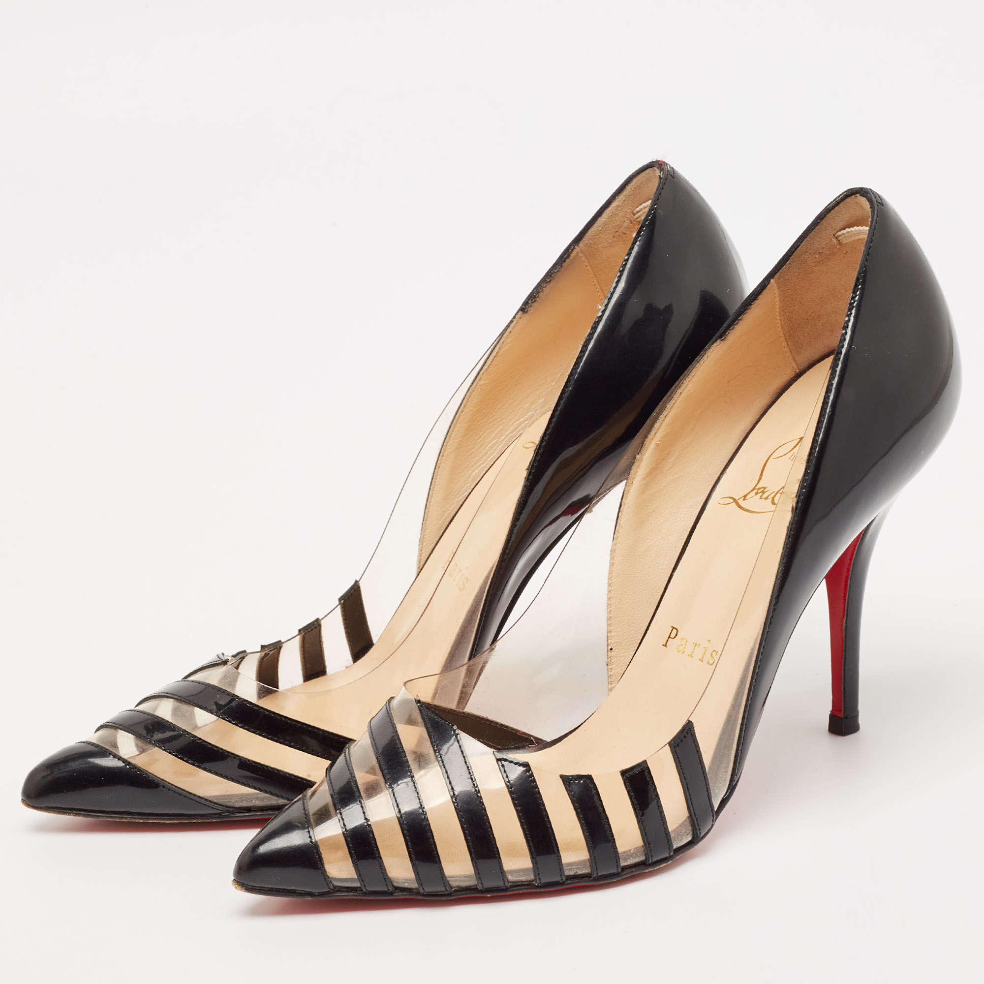 Christian Louboutin Black Patent Leather and PVC Pivichic Pumps Size 35.5 