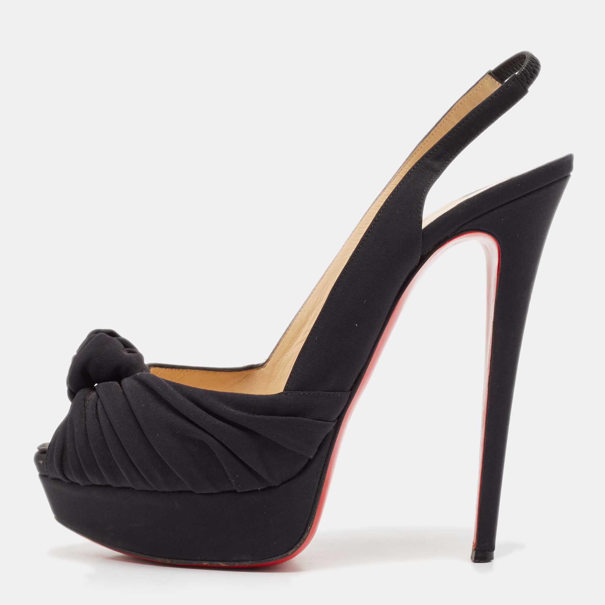 

Christian Louboutin Black Fabric Jenny Platform Slingback Pumps Size