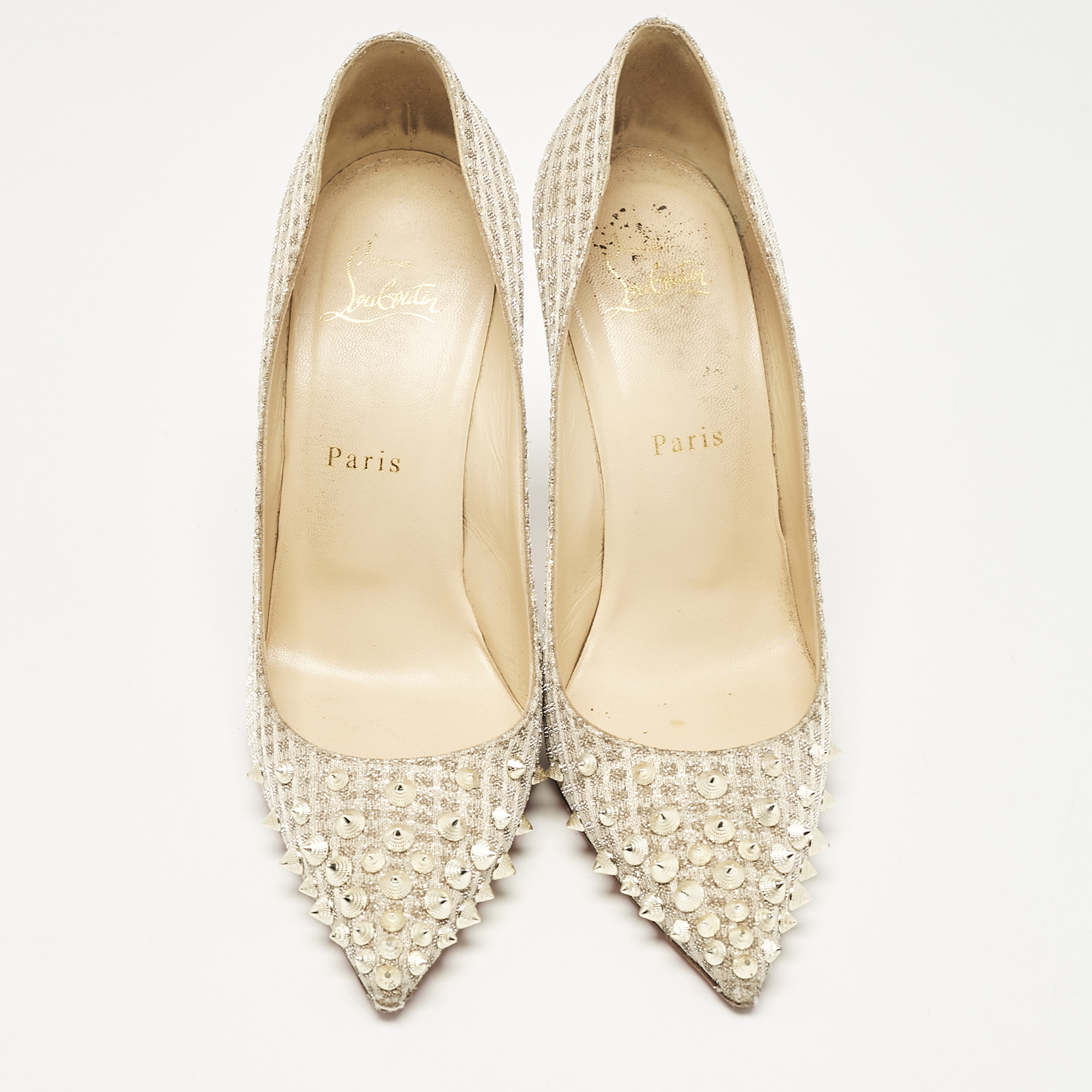 Christian Louboutin Gold Lurex Fabric Spikeyshell Pumps Size 38 