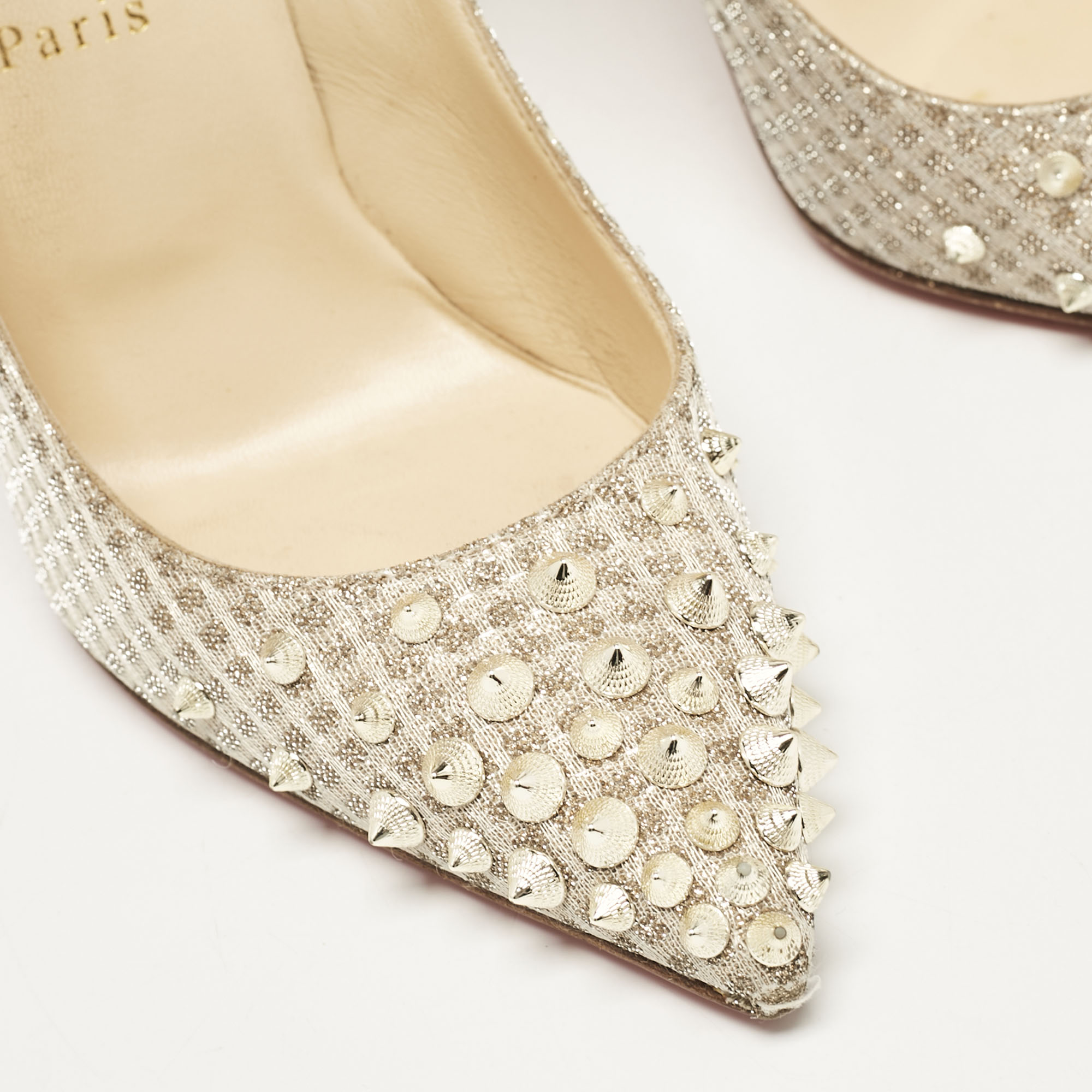 Christian Louboutin Gold Lurex Fabric Spikeyshell Pumps Size 38 