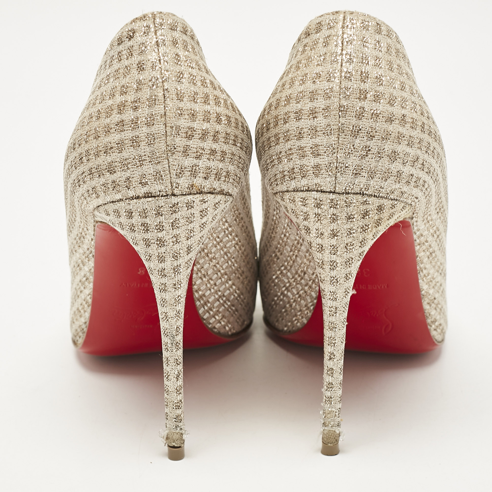Christian Louboutin Gold Lurex Fabric Spikeyshell Pumps Size 38 