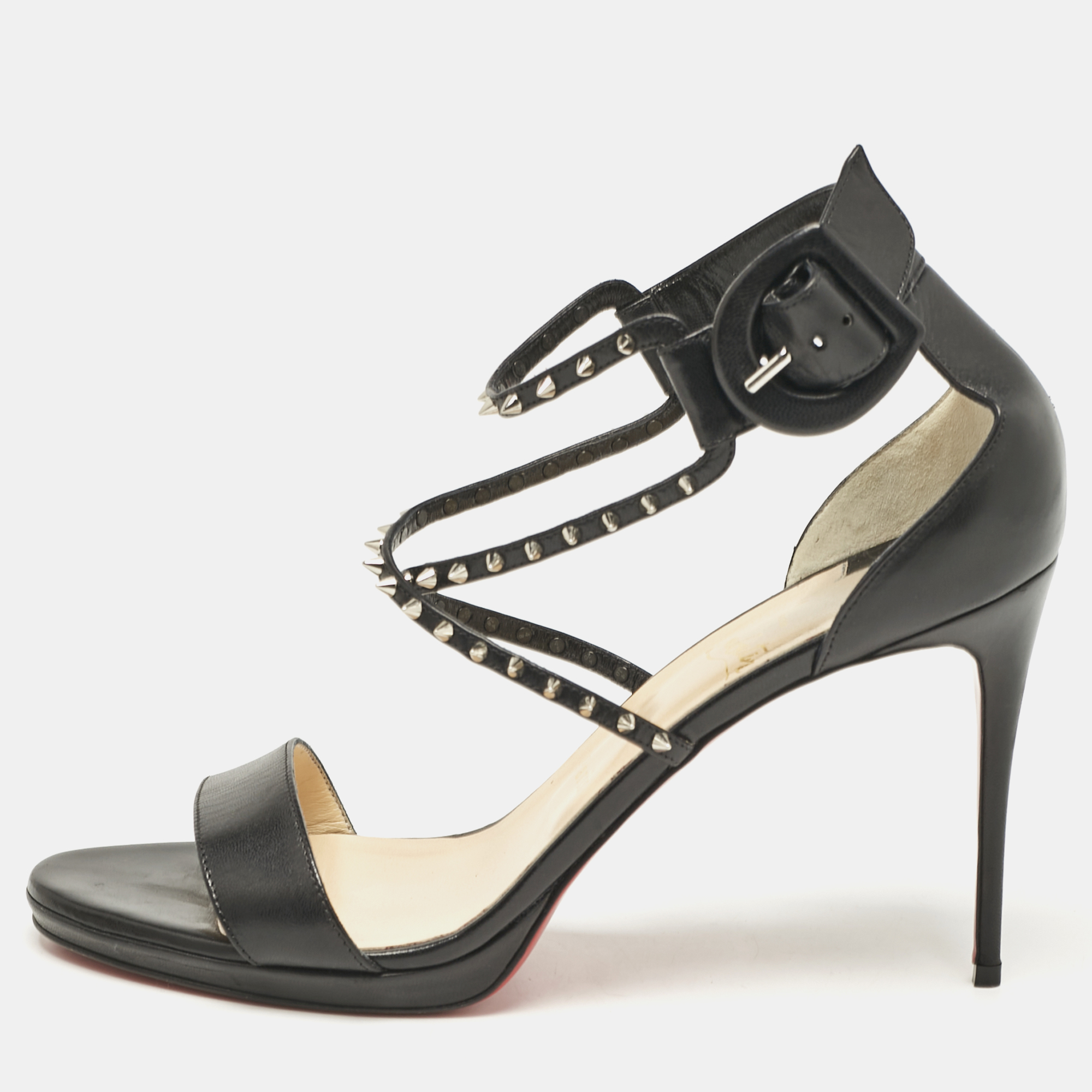 

Christian Louboutin Black Leather Choca Lux Ankle Strap Sandals Size