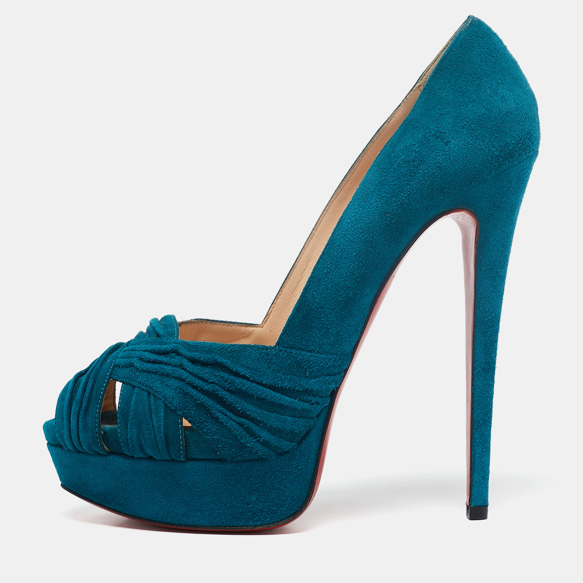 

Christian Louboutin Blue Suede CrissCross Platform Pumps Size