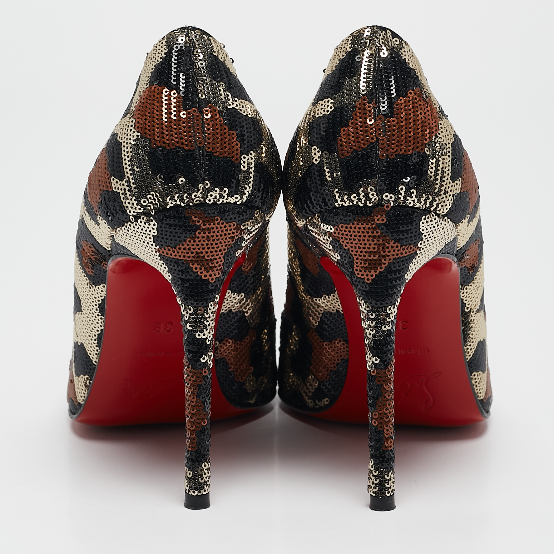 Christian Louboutin Tri-Color Leopard Print Sequins Fifi Pumps Size 38 