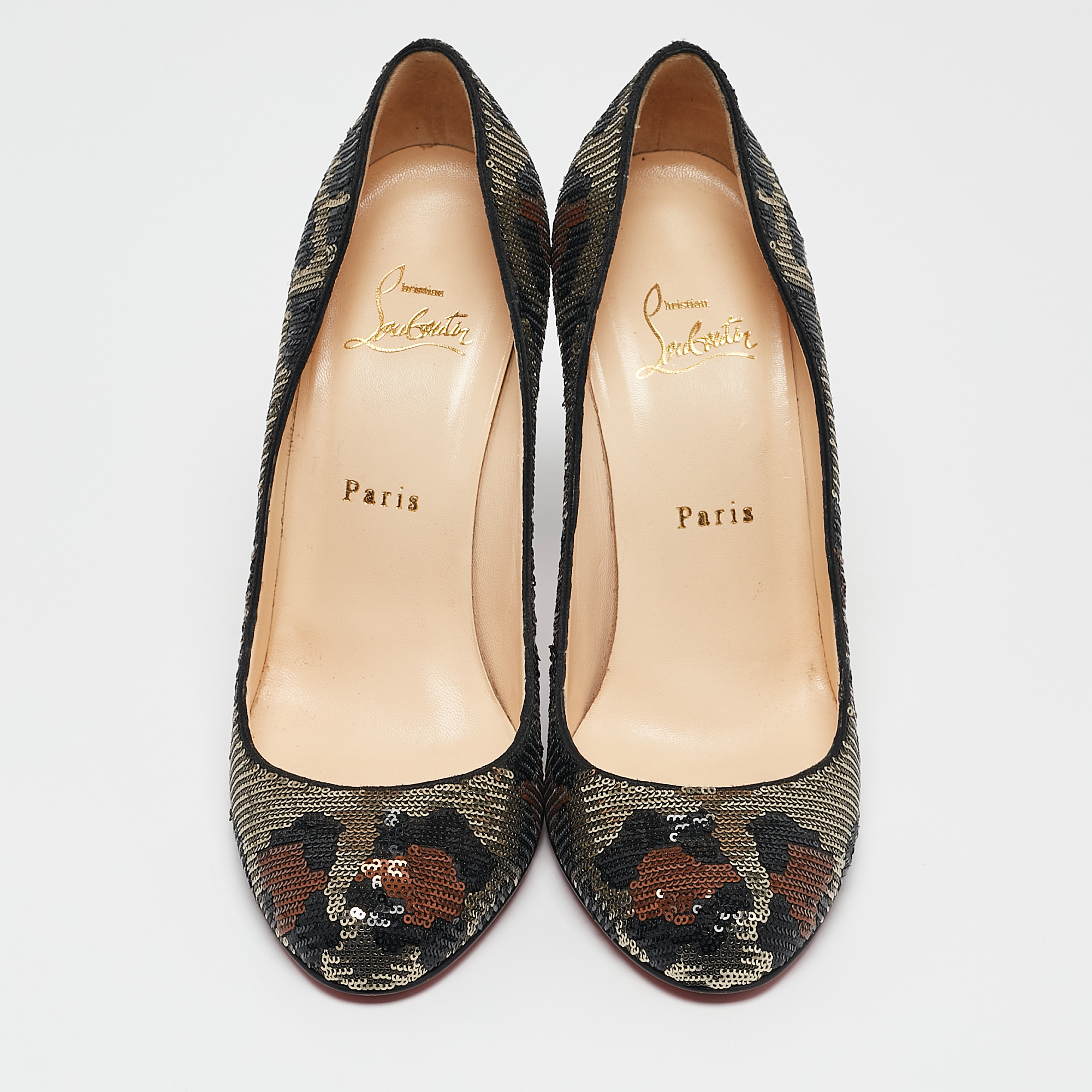 Christian Louboutin Tri-Color Leopard Print Sequins Fifi Pumps Size 38 