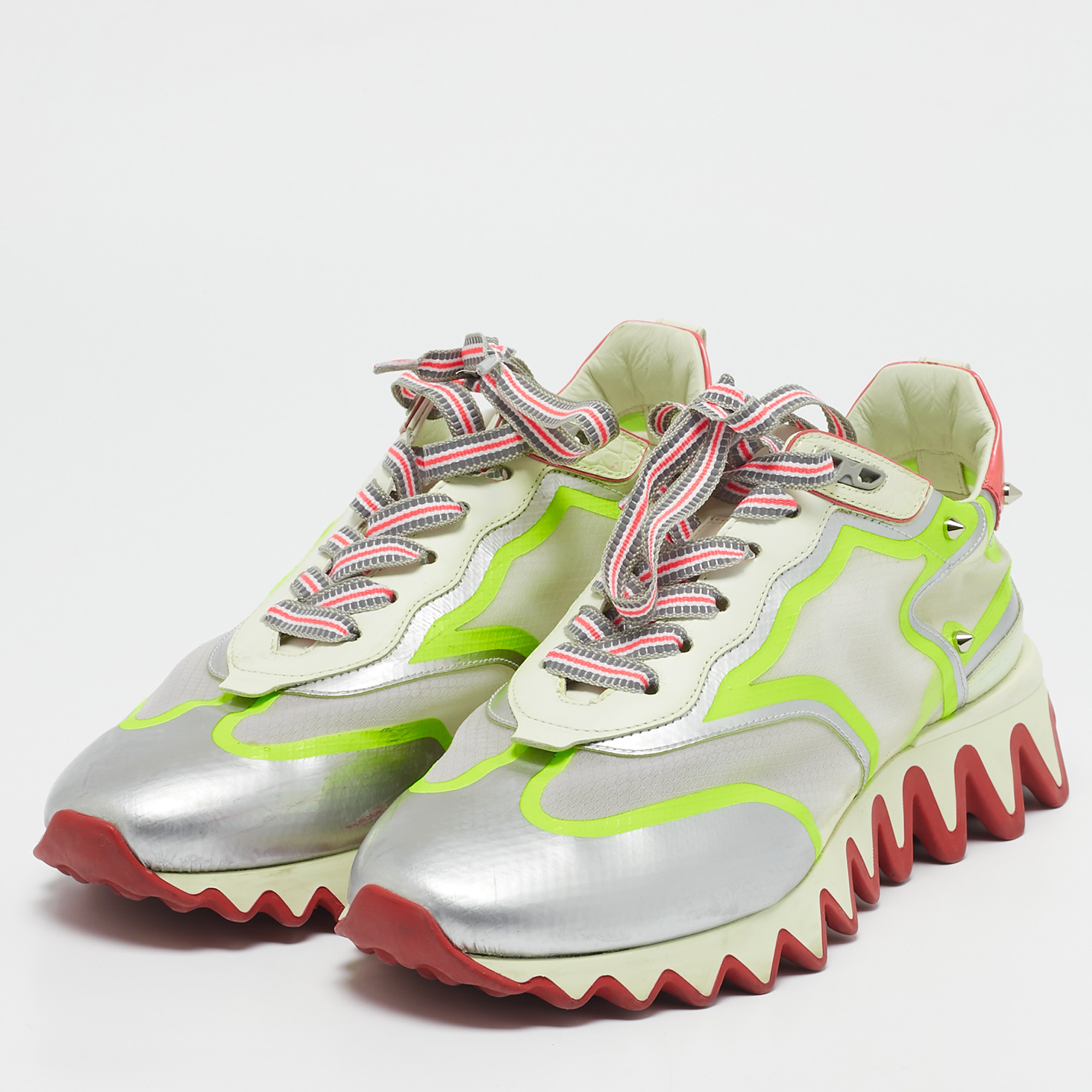 Christian Louboutin Multicolor Leather and Mesh Loubishark Low Top Sneakers Size 40 