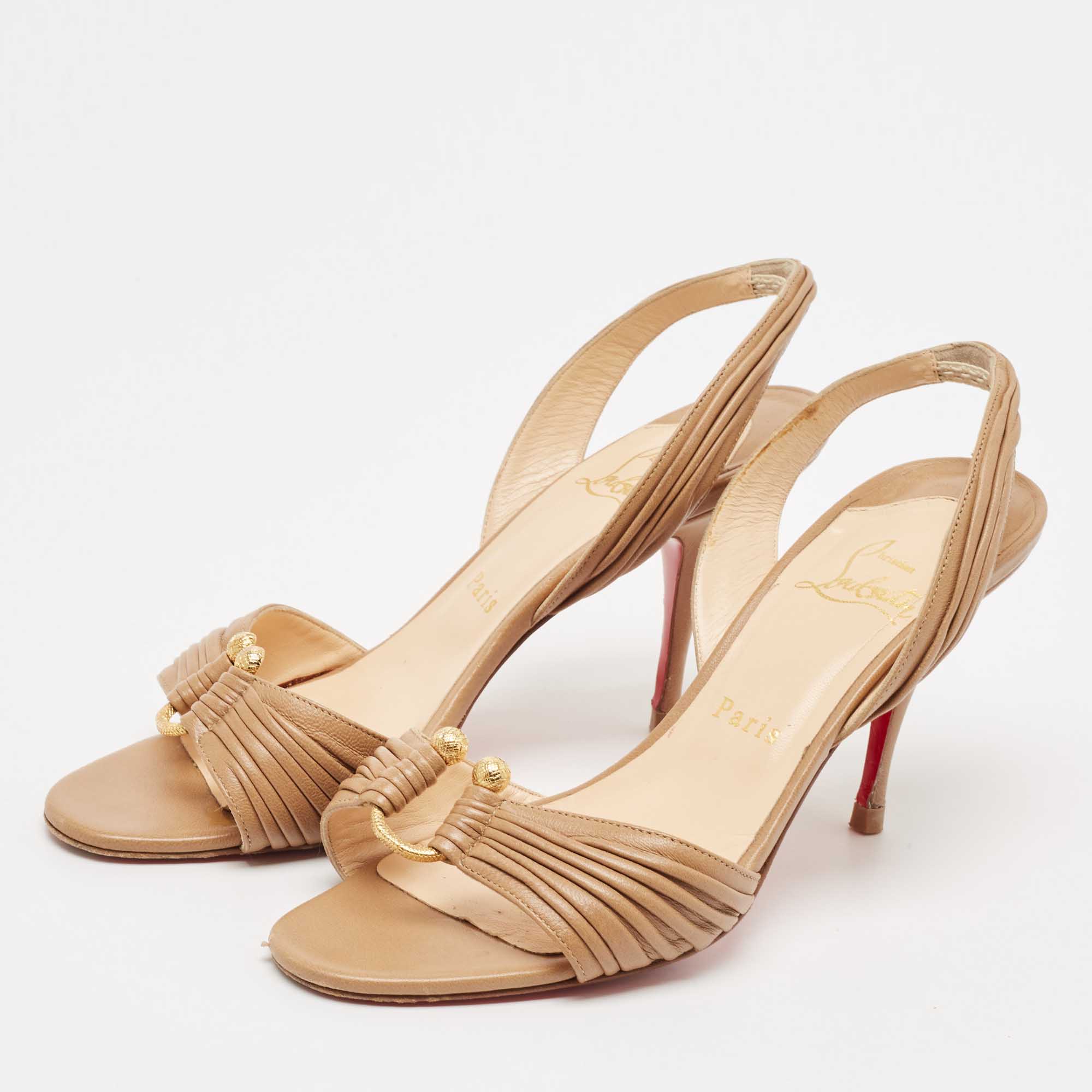 Christian Louboutin Beige Leather Slingback Sandals Size 37.5 