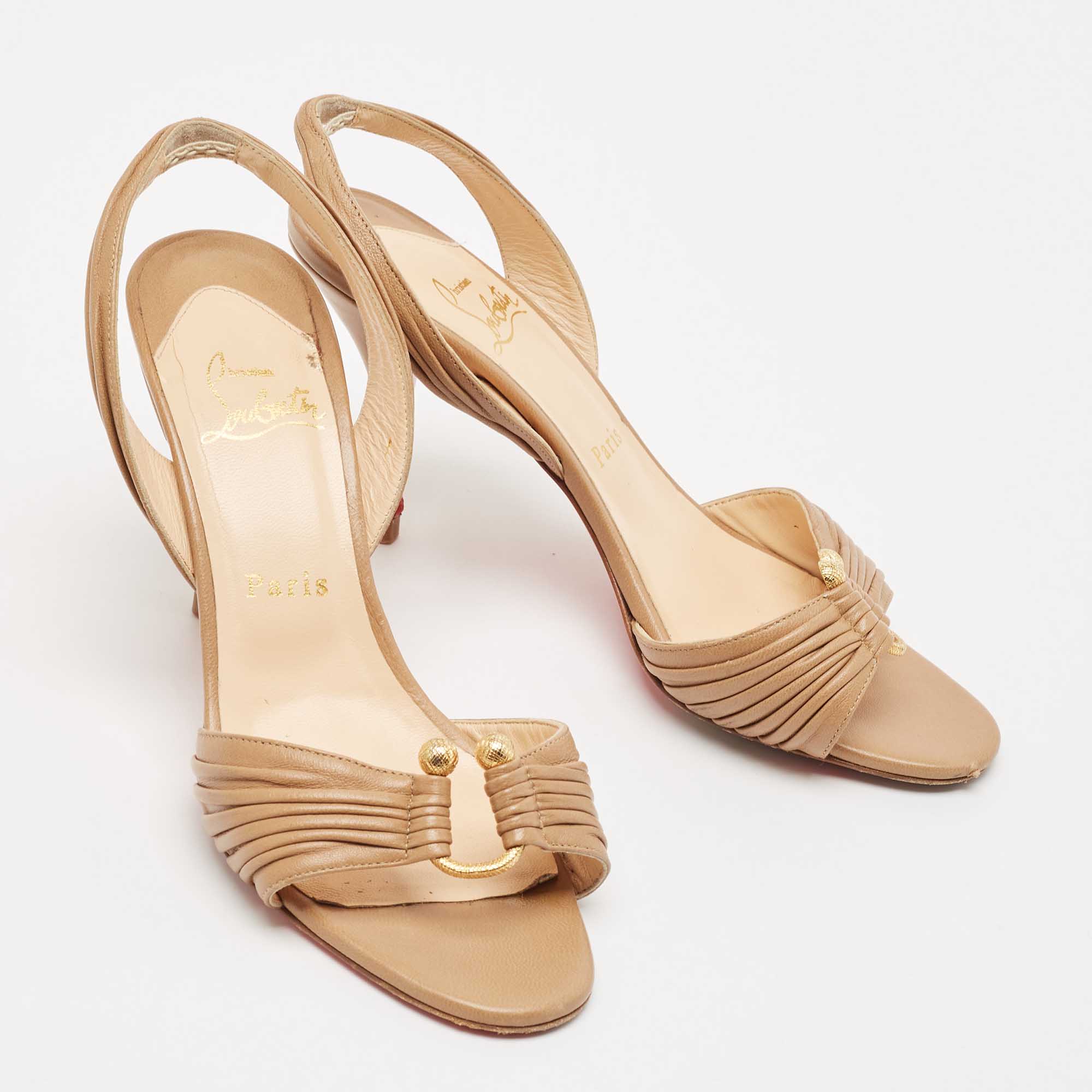 Christian Louboutin Beige Leather Slingback Sandals Size 37.5 