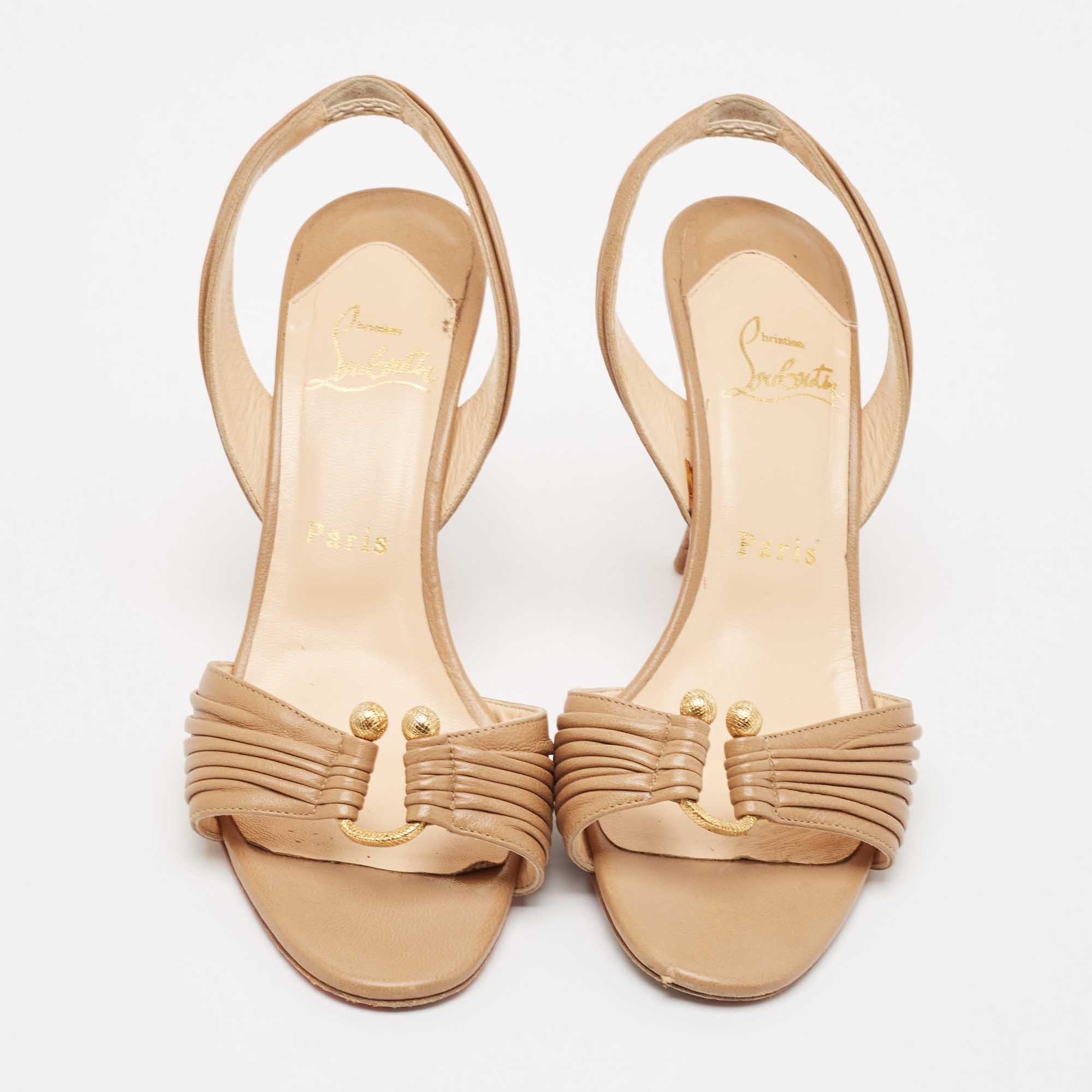Christian Louboutin Beige Leather Slingback Sandals Size 37.5 