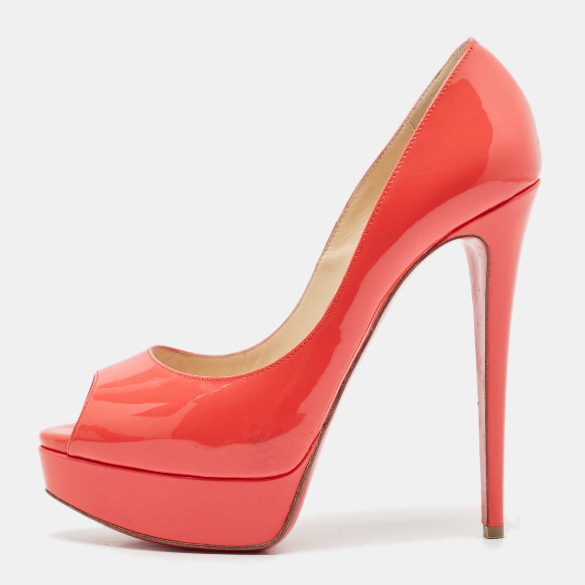 

Christian Louboutin Pink Patent Leather Lady Peep Pumps Size