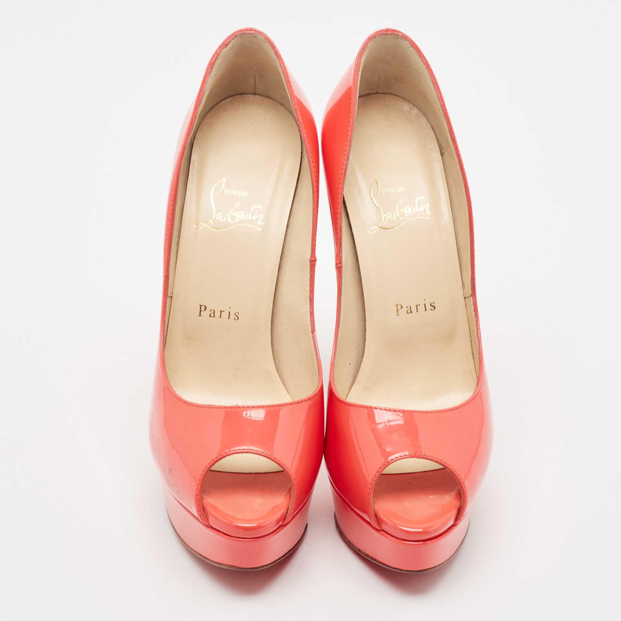 Christian Louboutin Pink Patent Leather Lady Peep Pumps Size 38.5 