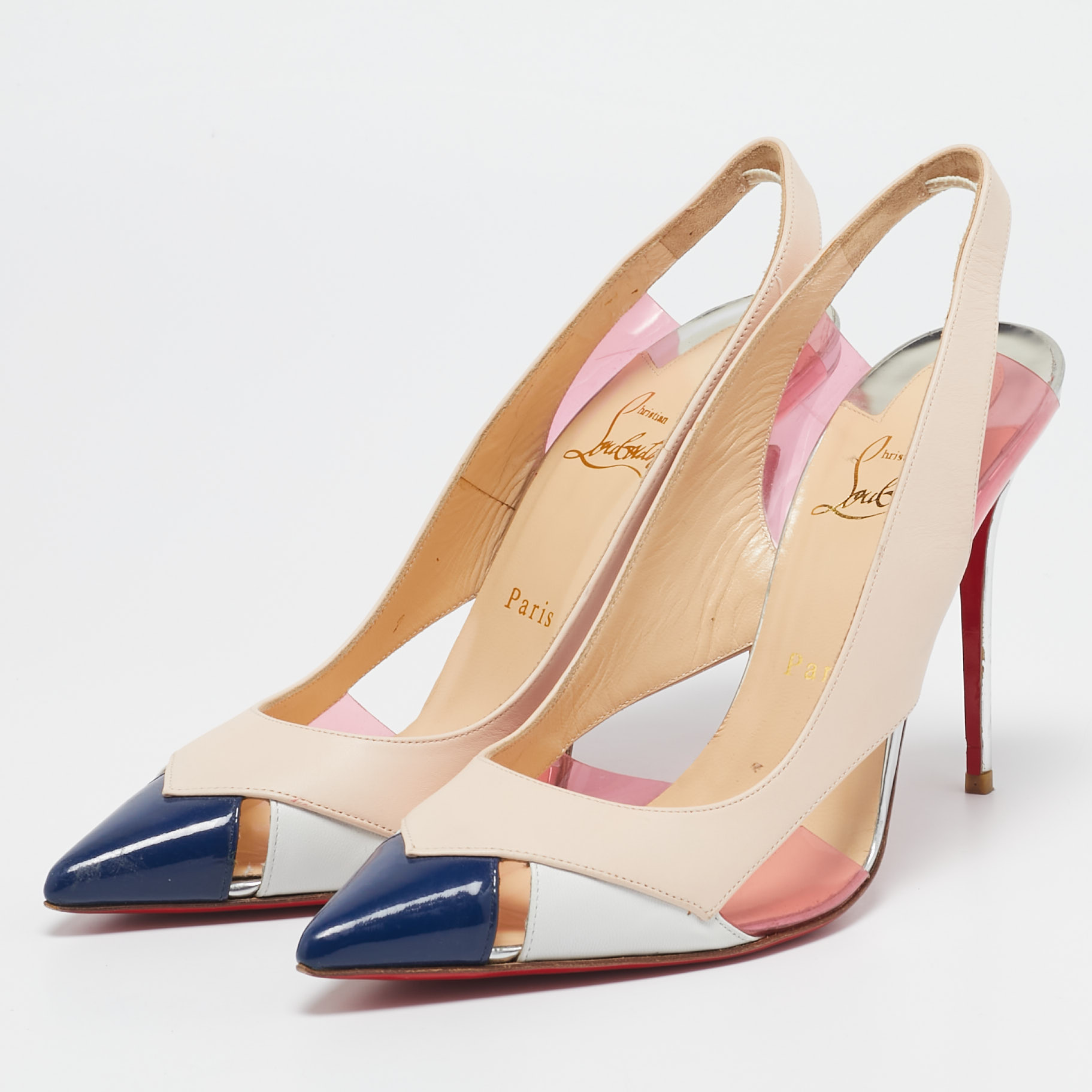 Christian Louboutin Tricolor Leather Air Chance Slingback Sandals Size 39.5 