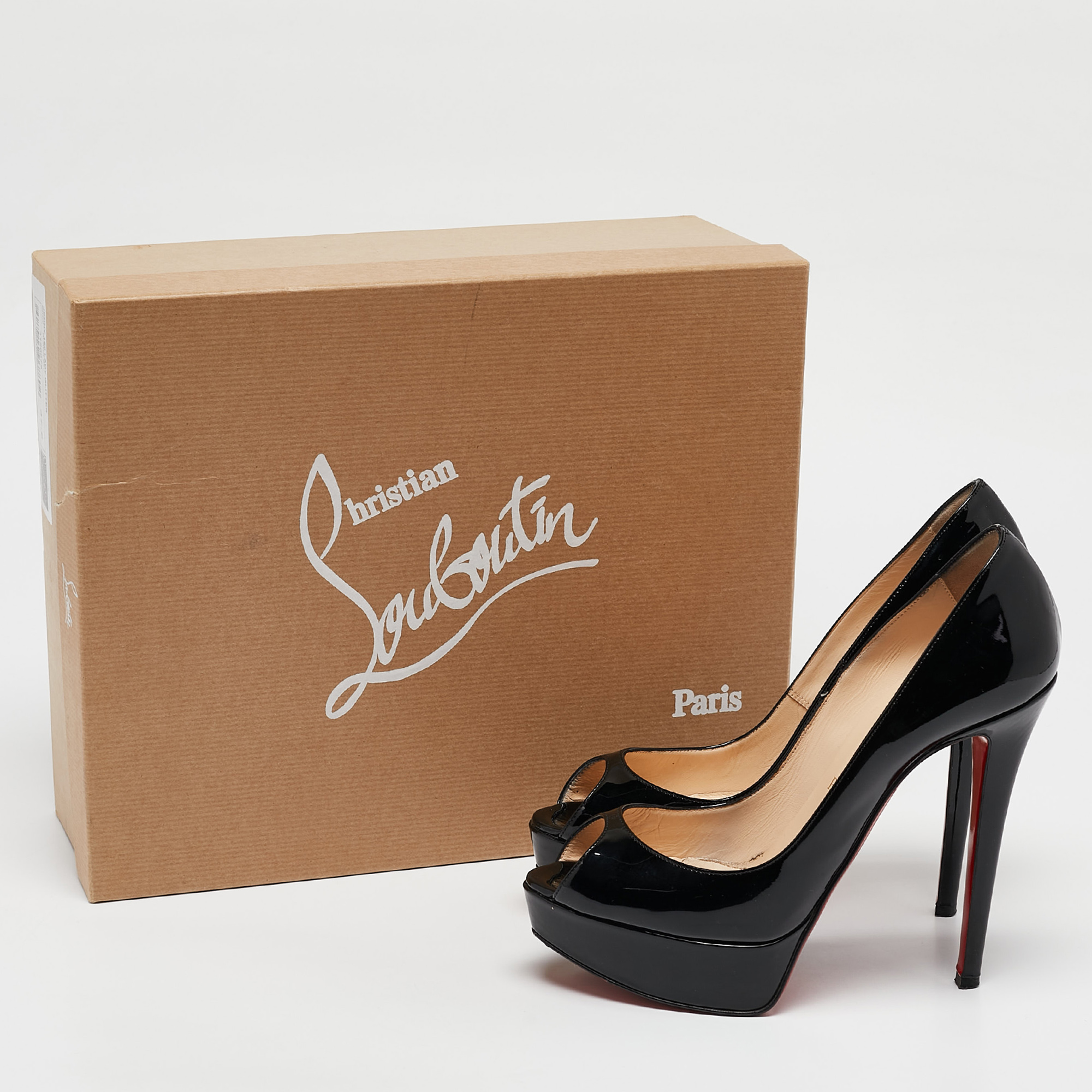 Christian Louboutin Black Patent Leather Lady Peep Pumps Size 37.5 