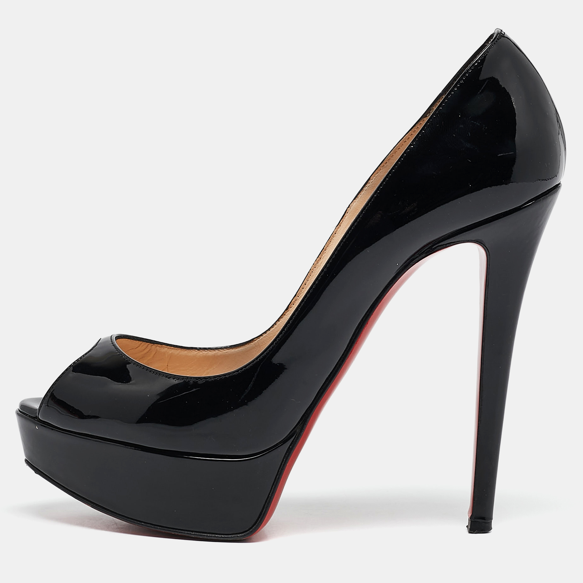 

Christian Louboutin Black Patent Leather Lady Peep Pumps Size