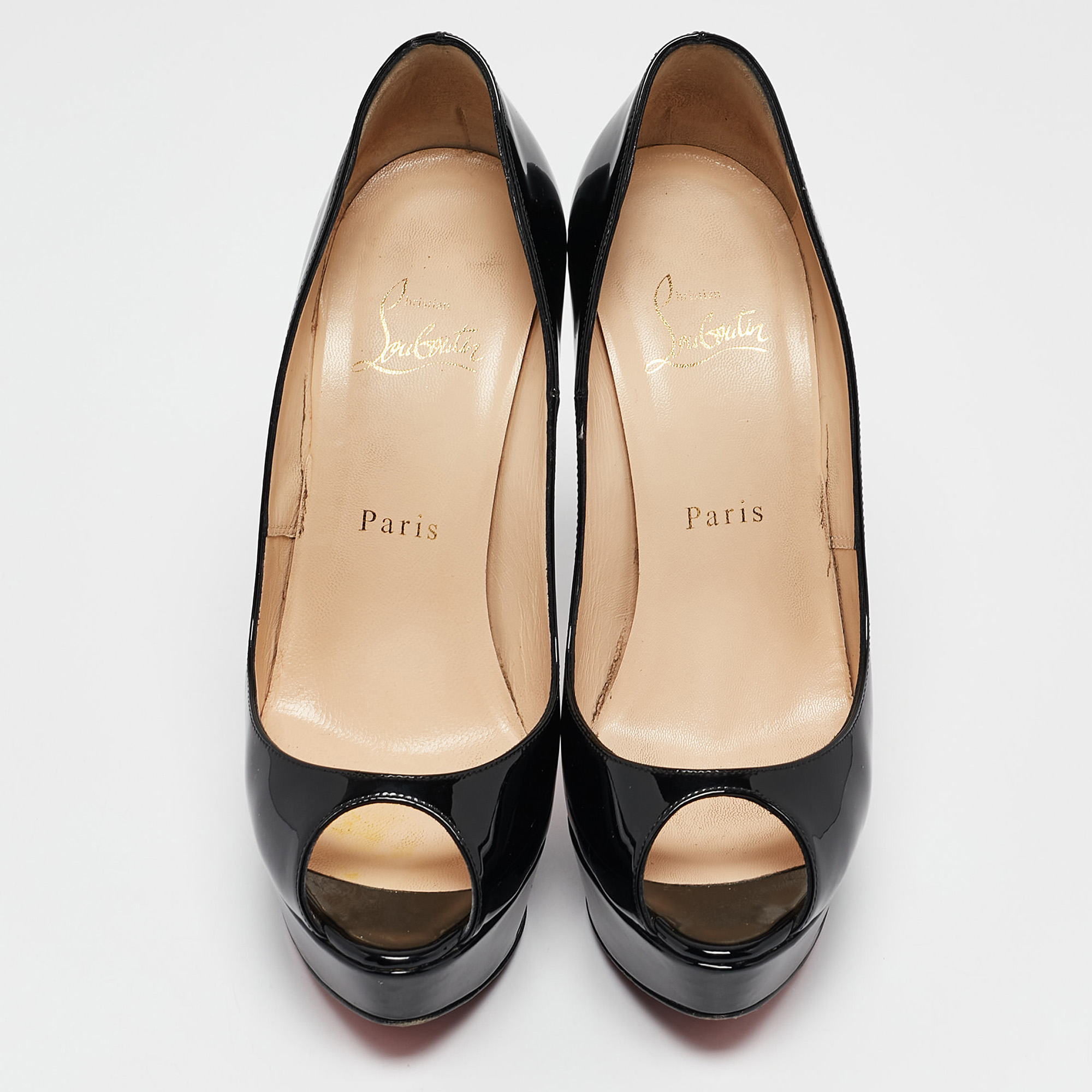 Christian Louboutin Black Patent Leather Lady Peep Pumps Size 37.5 