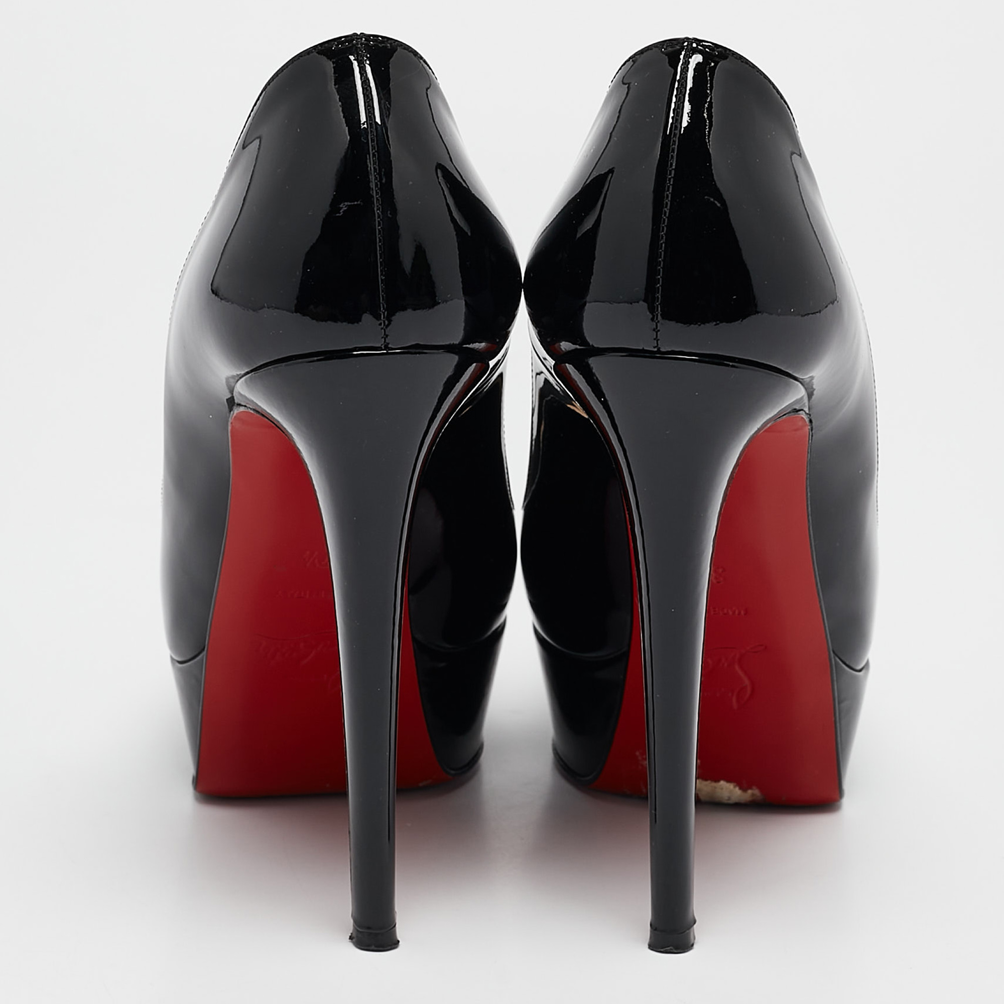 Christian Louboutin Black Patent Leather Lady Peep Pumps Size 37.5 