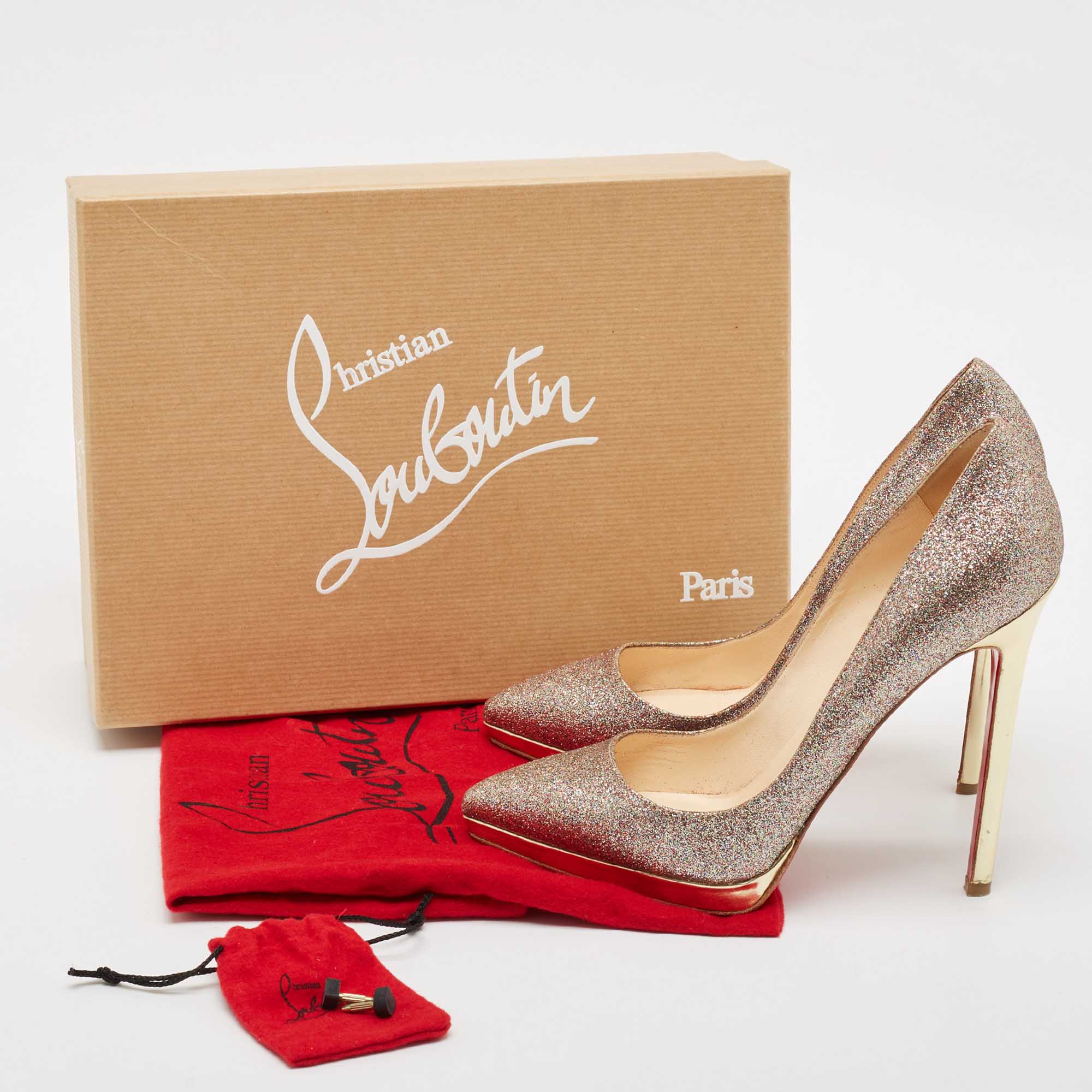 Christian Louboutin Multicolor Glitter Pigalle Plato Pumps Size 37.5 