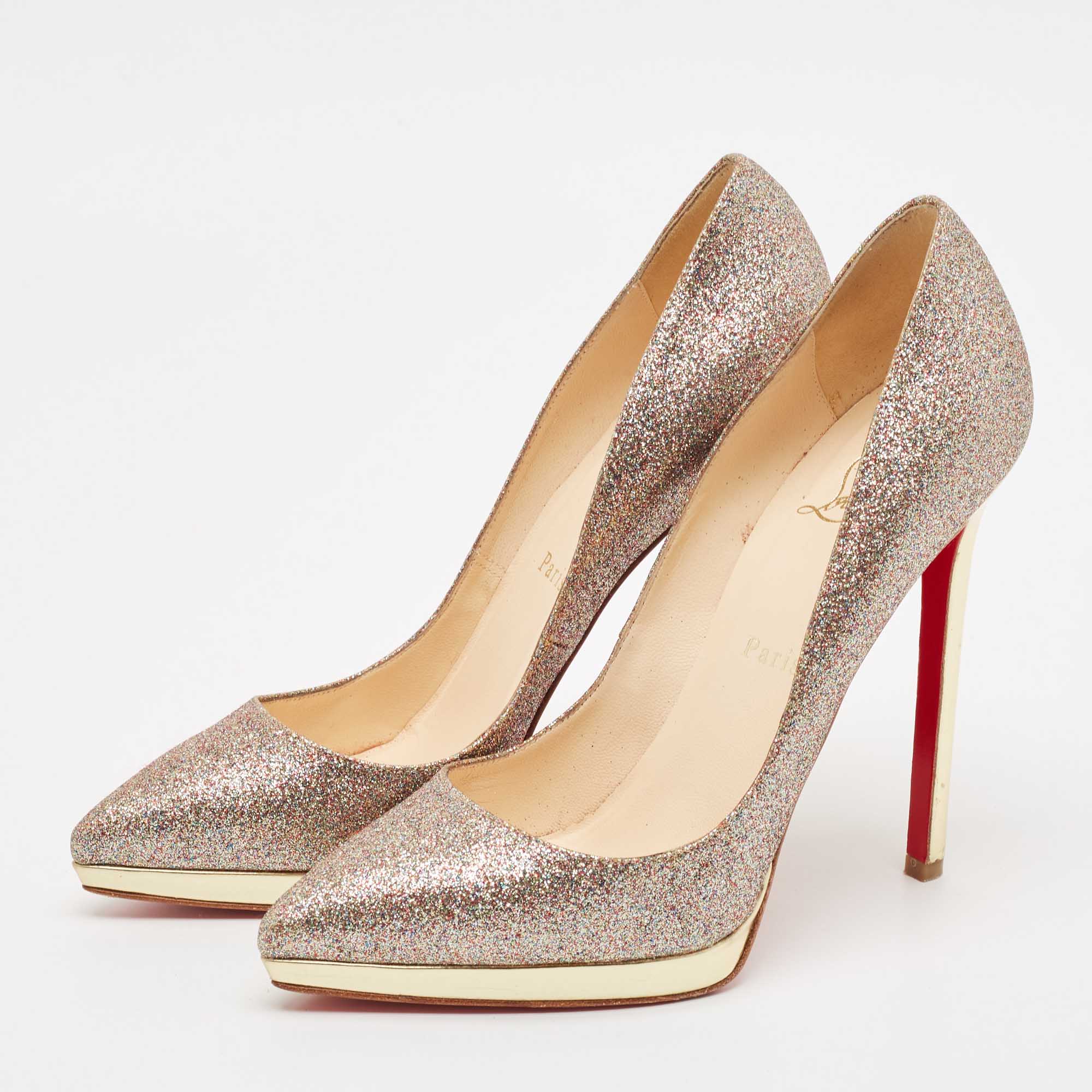 Christian Louboutin Multicolor Glitter Pigalle Plato Pumps Size 37.5 