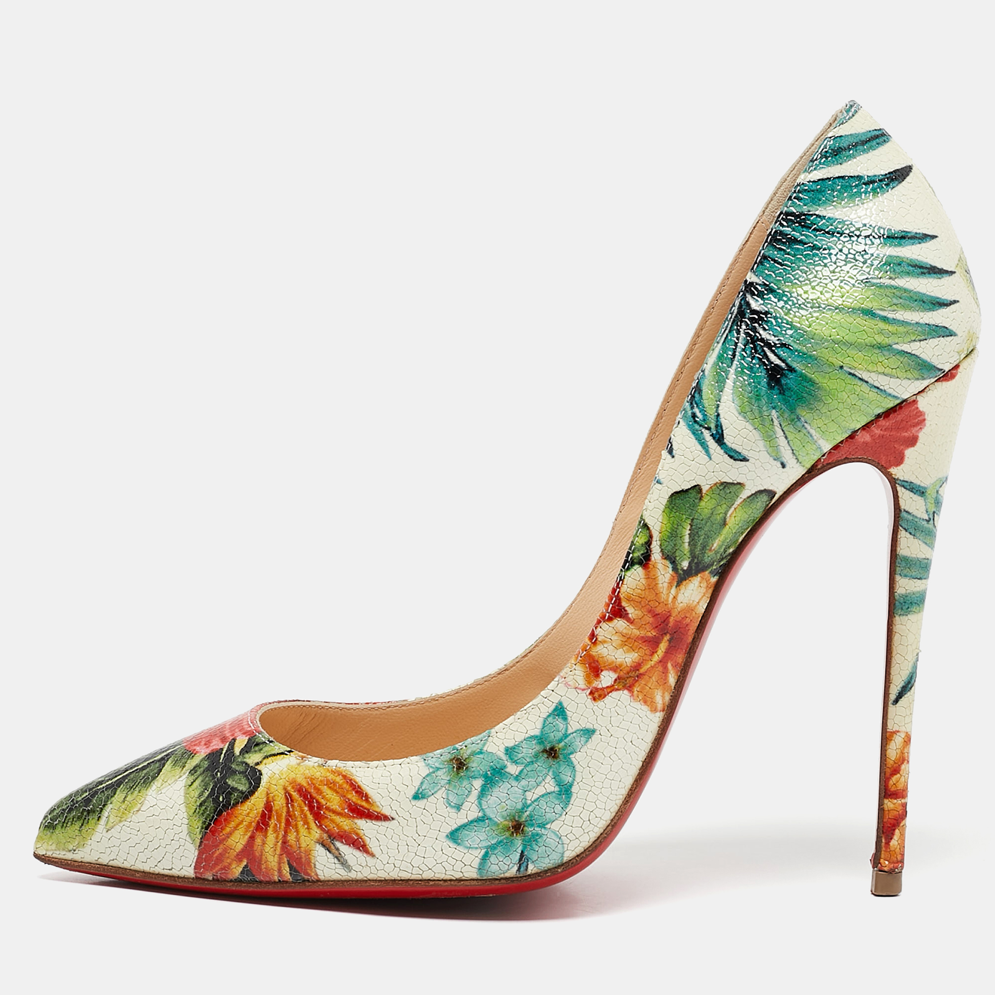 

Christian Louboutin Multicolor Floral Printed Leather Pigalle Follies Pumps Size