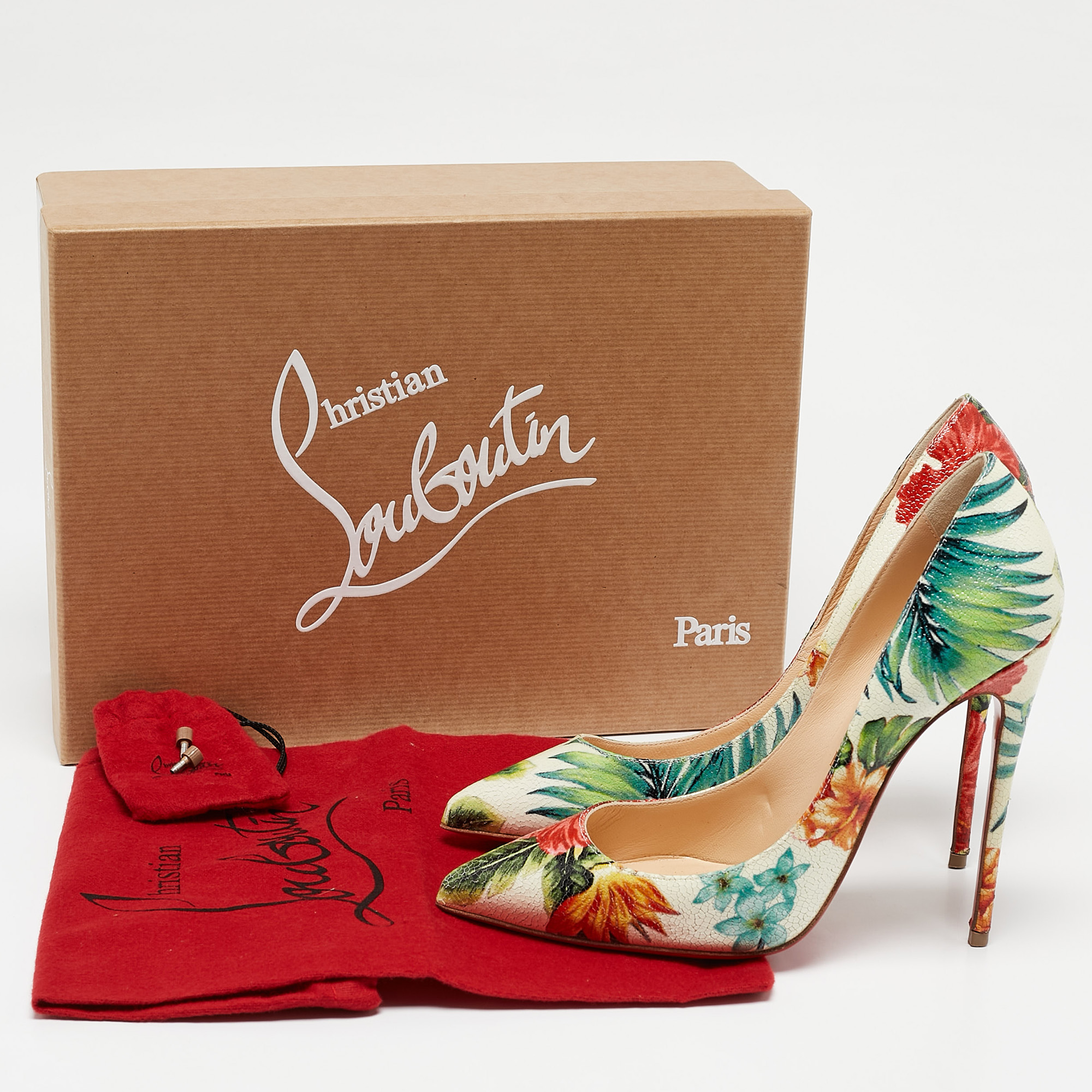 Christian Louboutin Multicolor Floral Printed Leather Pigalle Follies Pumps Size 37 