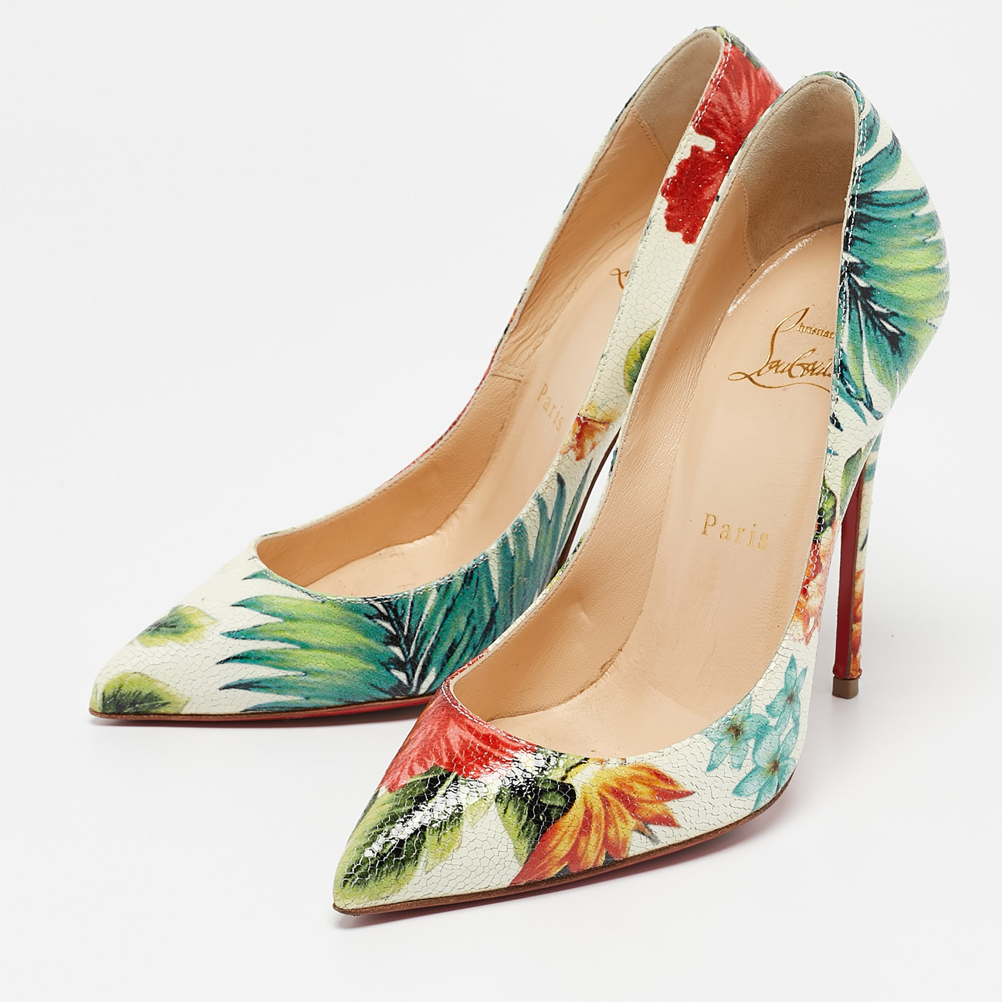 Christian Louboutin Multicolor Floral Printed Leather Pigalle Follies Pumps Size 37 