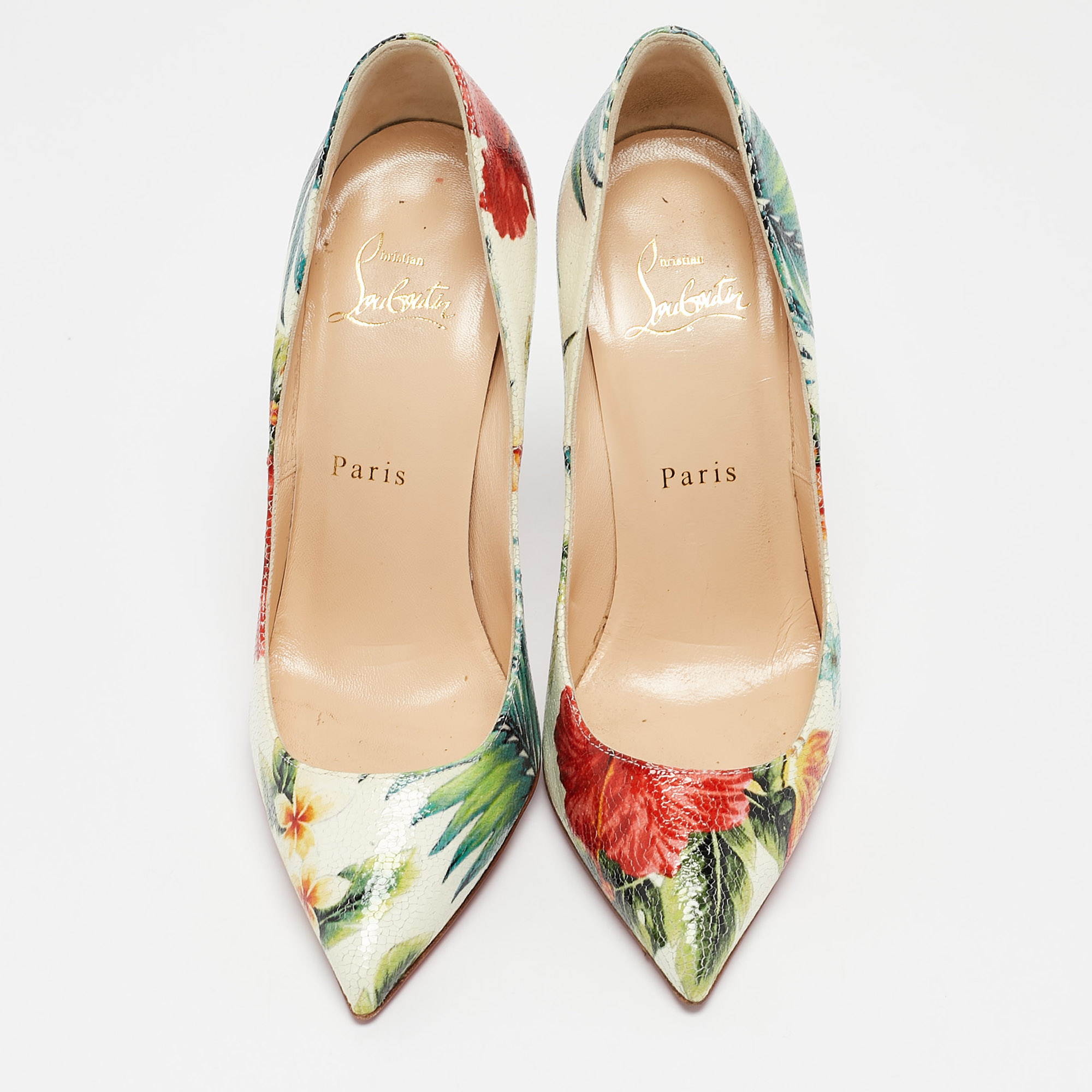 Christian Louboutin Multicolor Floral Printed Leather Pigalle Follies Pumps Size 37 