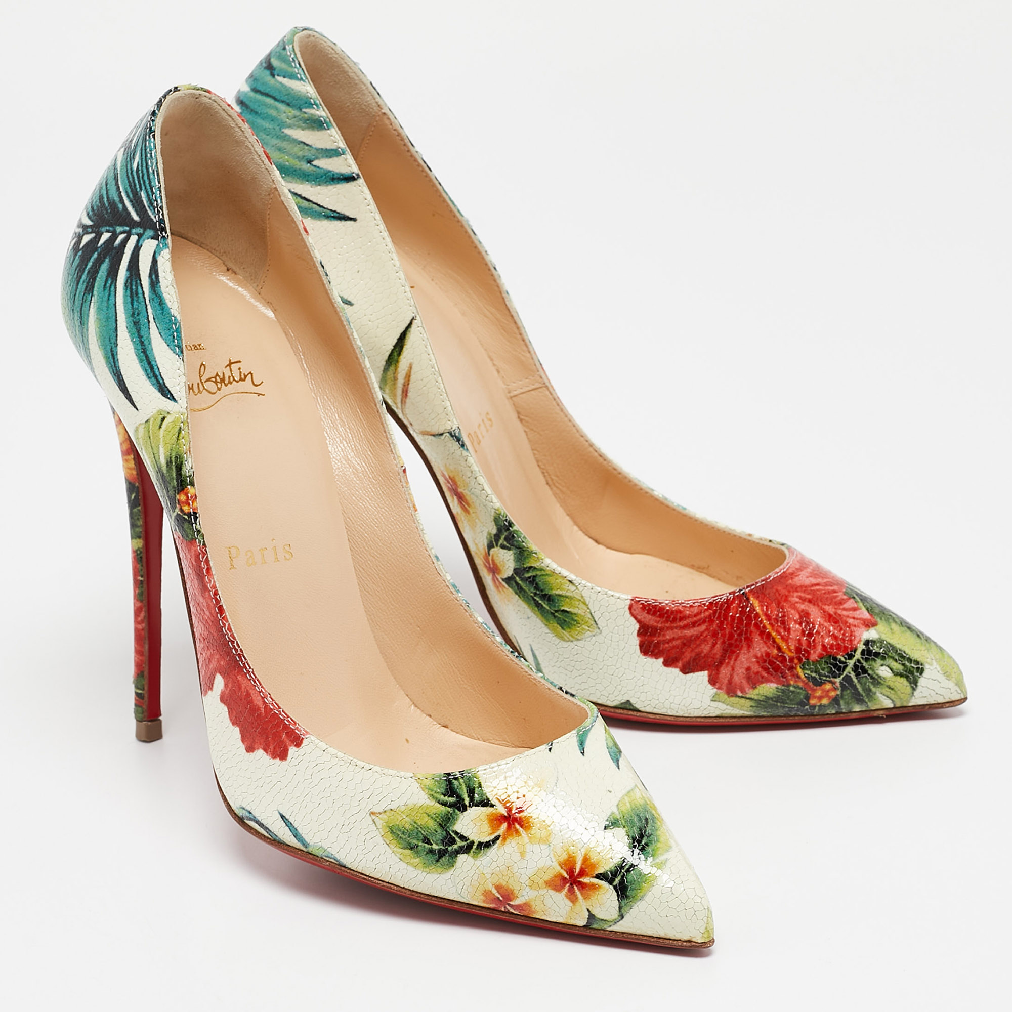 Christian Louboutin Multicolor Floral Printed Leather Pigalle Follies Pumps Size 37 