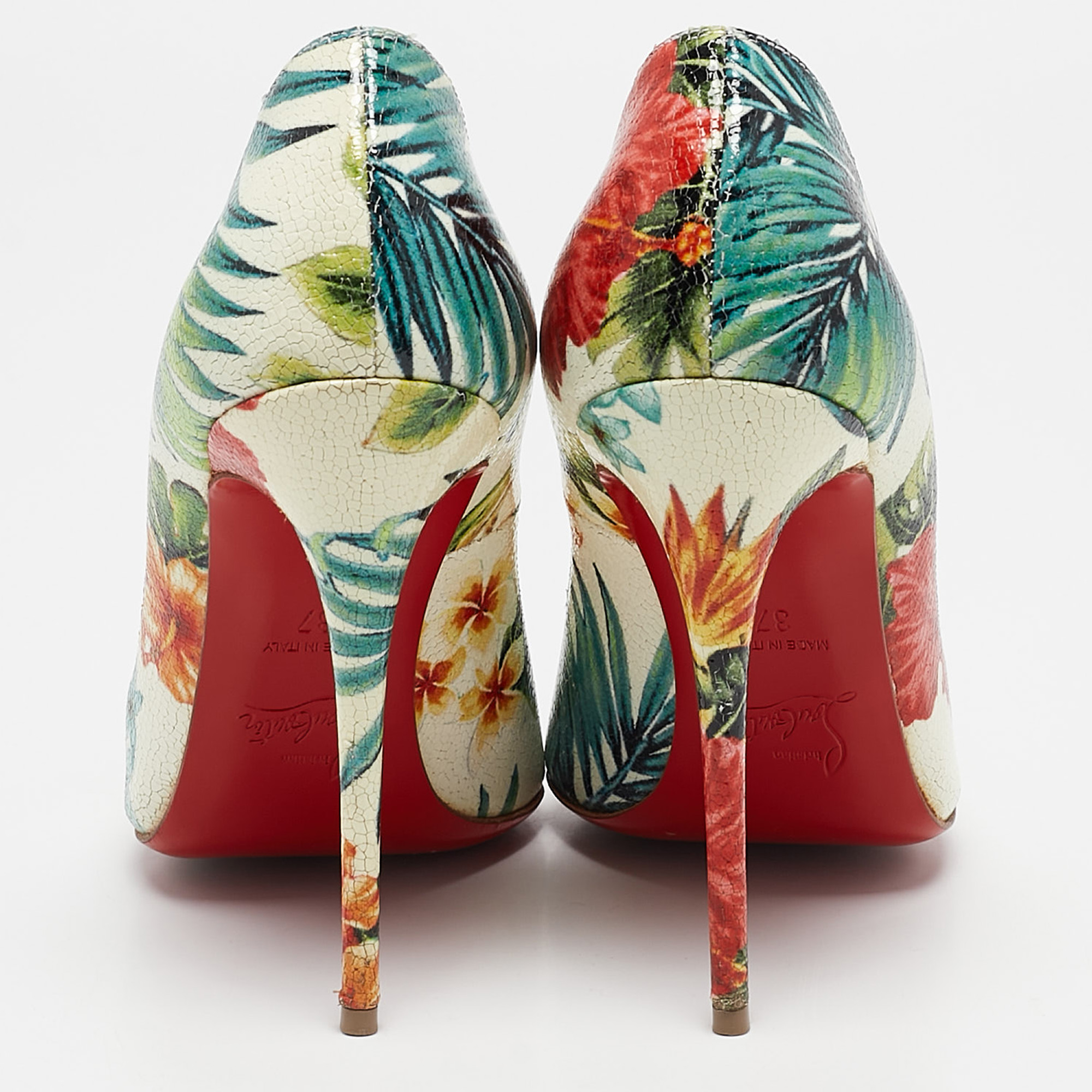 Christian Louboutin Multicolor Floral Printed Leather Pigalle Follies Pumps Size 37 