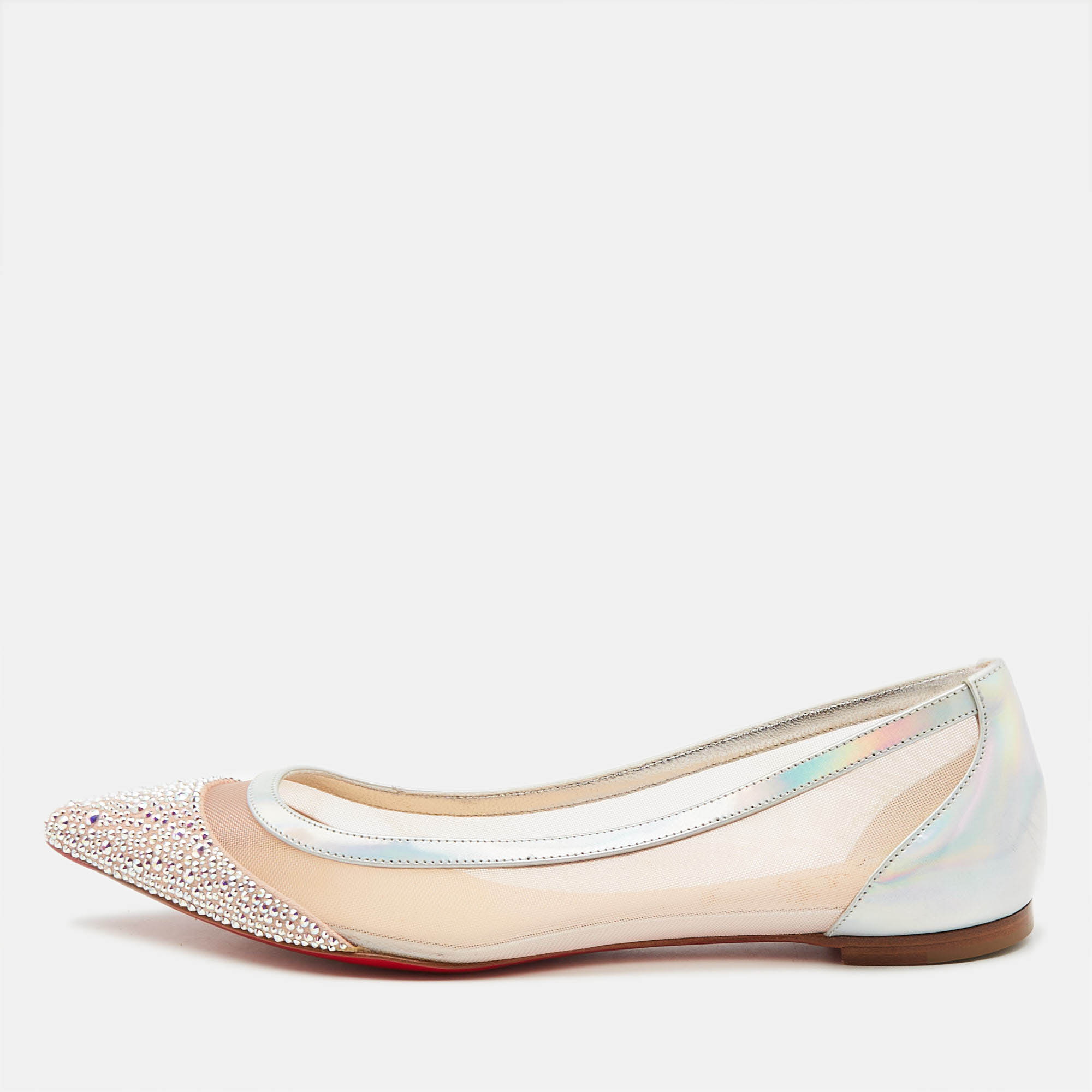 

Christian Louboutin Multicolor Lace and Leather Crystal Embellished Ballet Flats Size