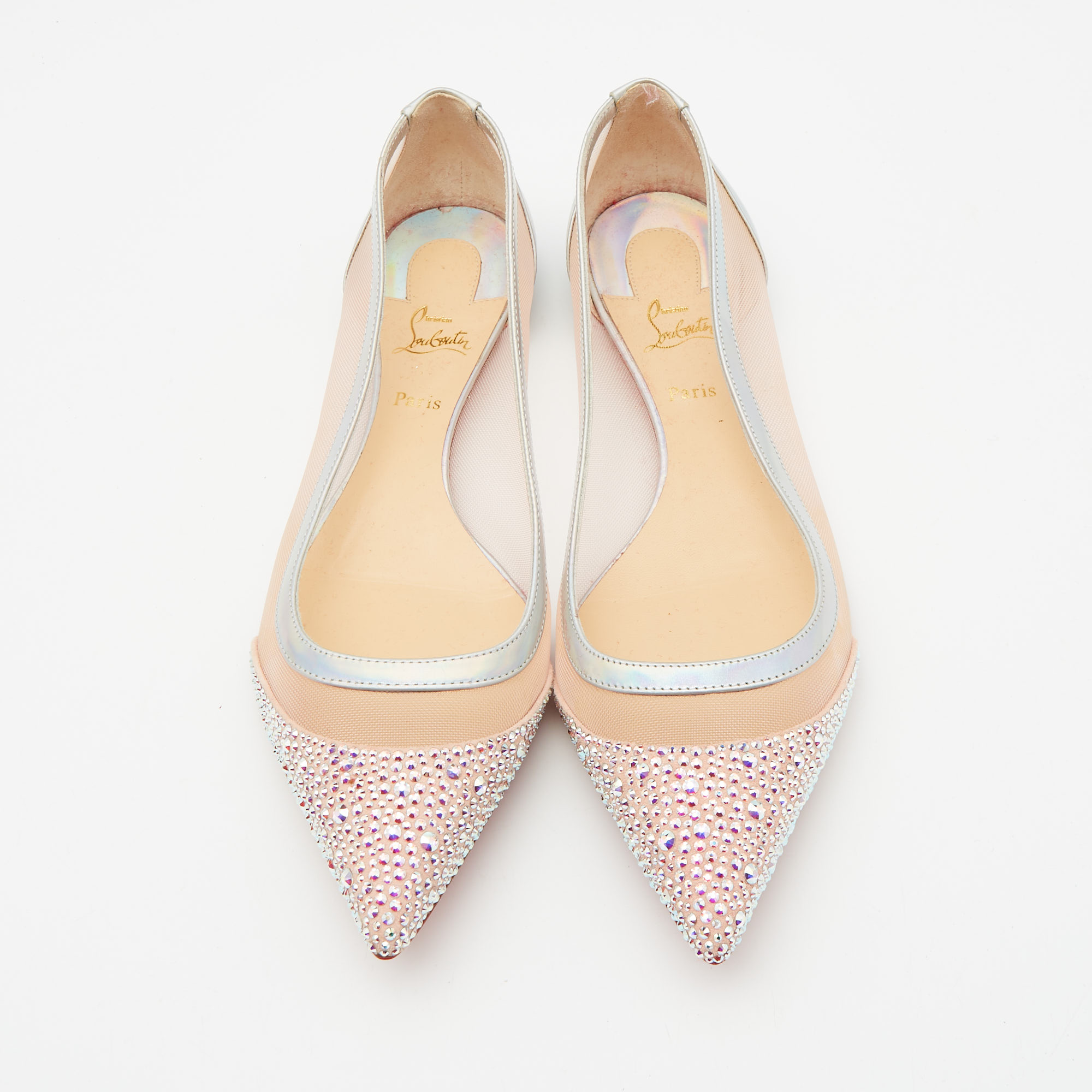 Christian Louboutin Multicolor Lace and Leather Crystal Embellished Ballet Flats Size 38 