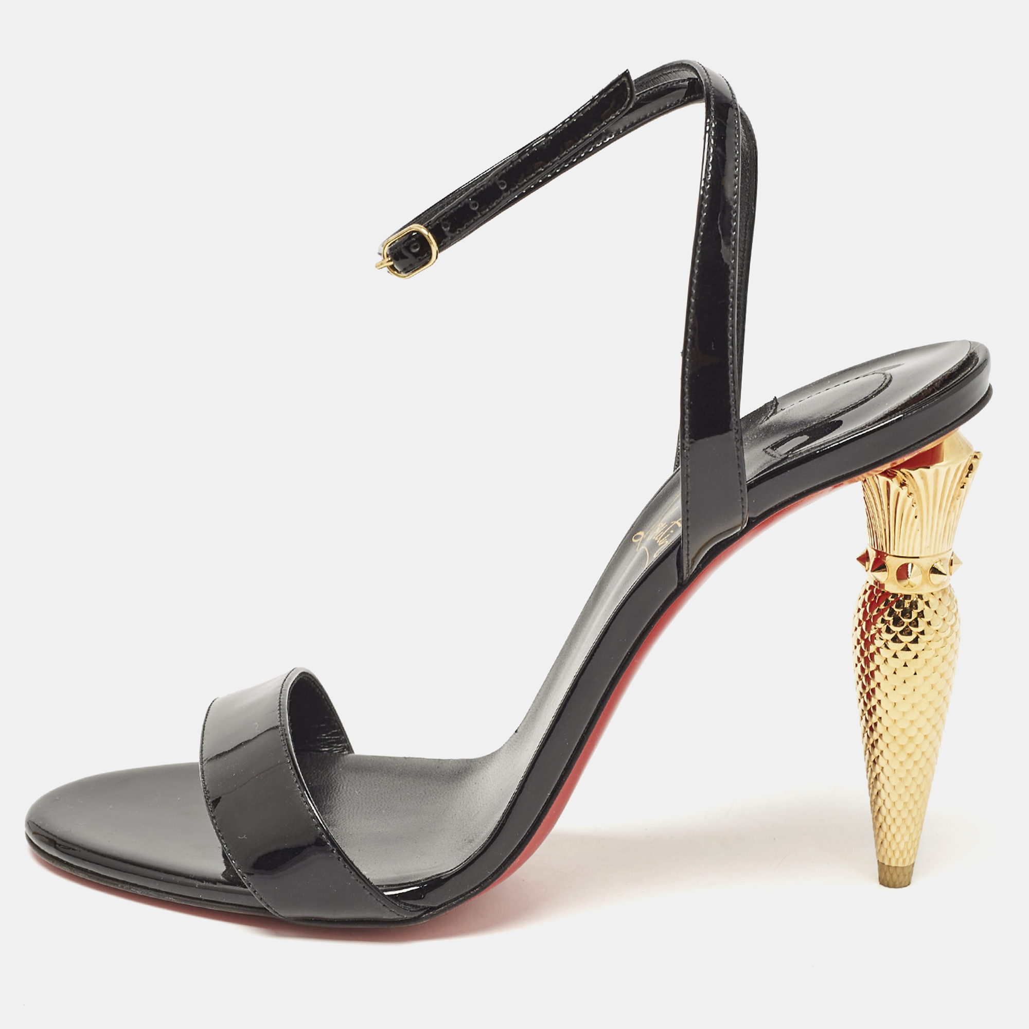 

Christian Louboutin Black Patent Leather Lip Queen 100 Sandals Size