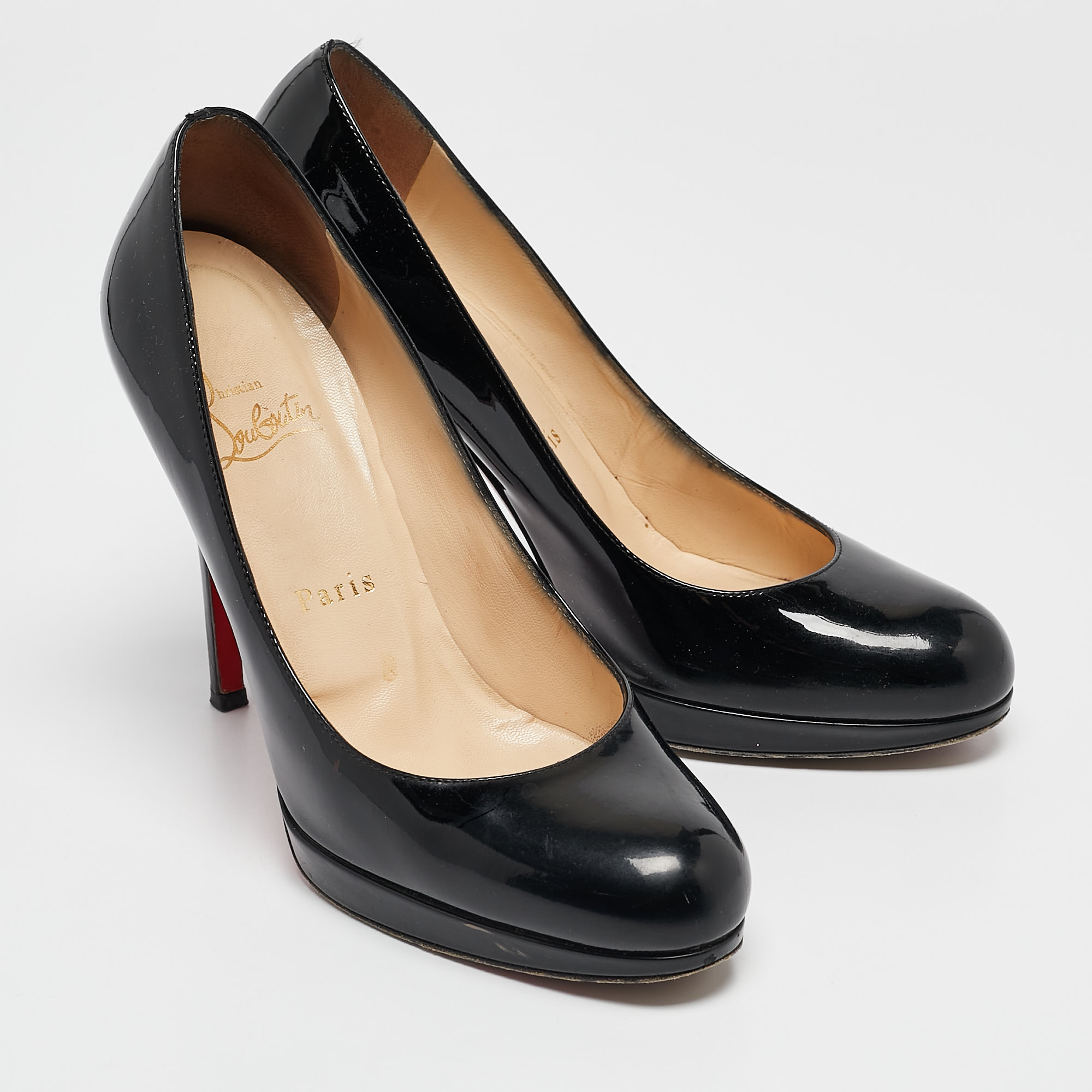 Christian Louboutin Black Patent Leather New Simple Pumps Size 37 