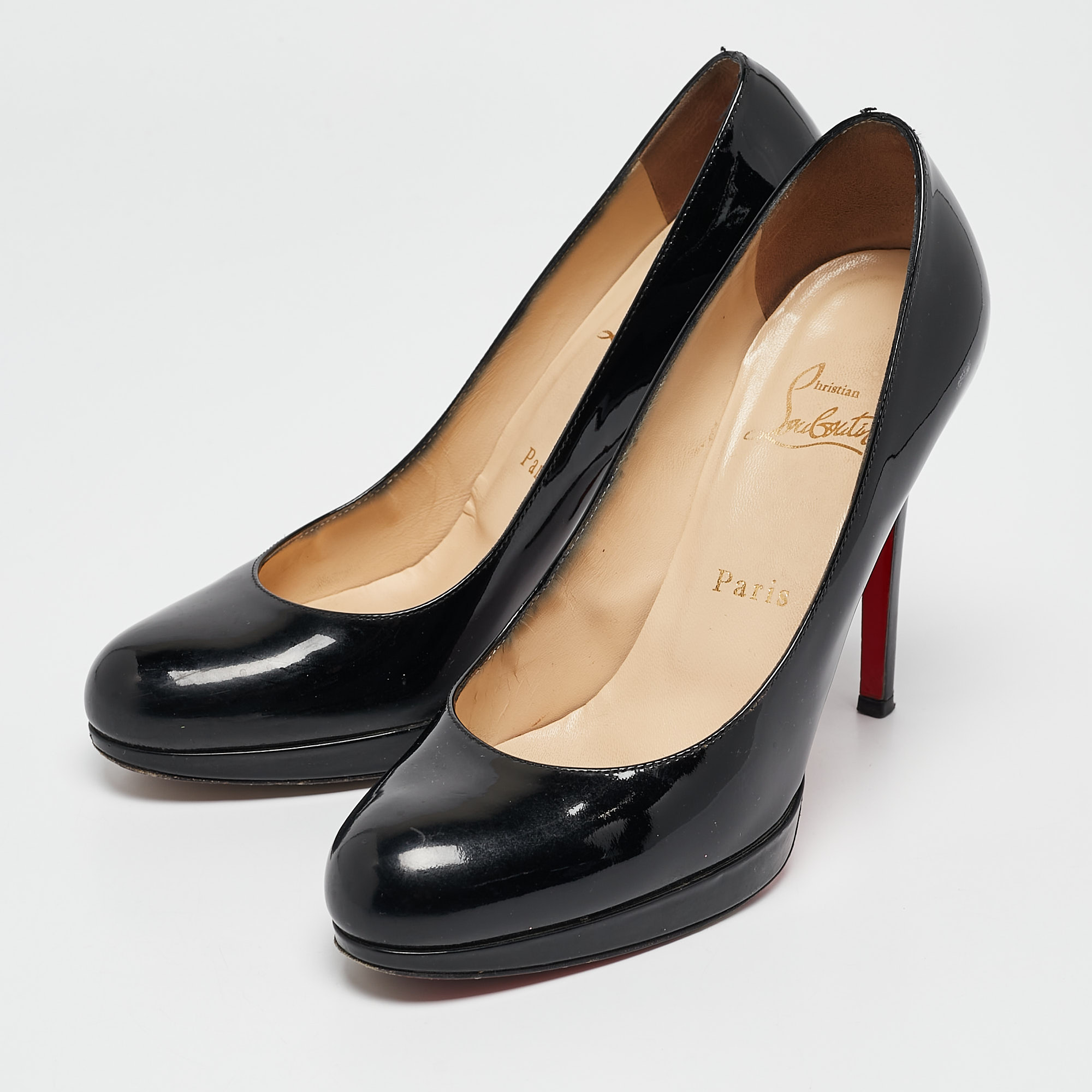 Christian Louboutin Black Patent Leather New Simple Pumps Size 37 