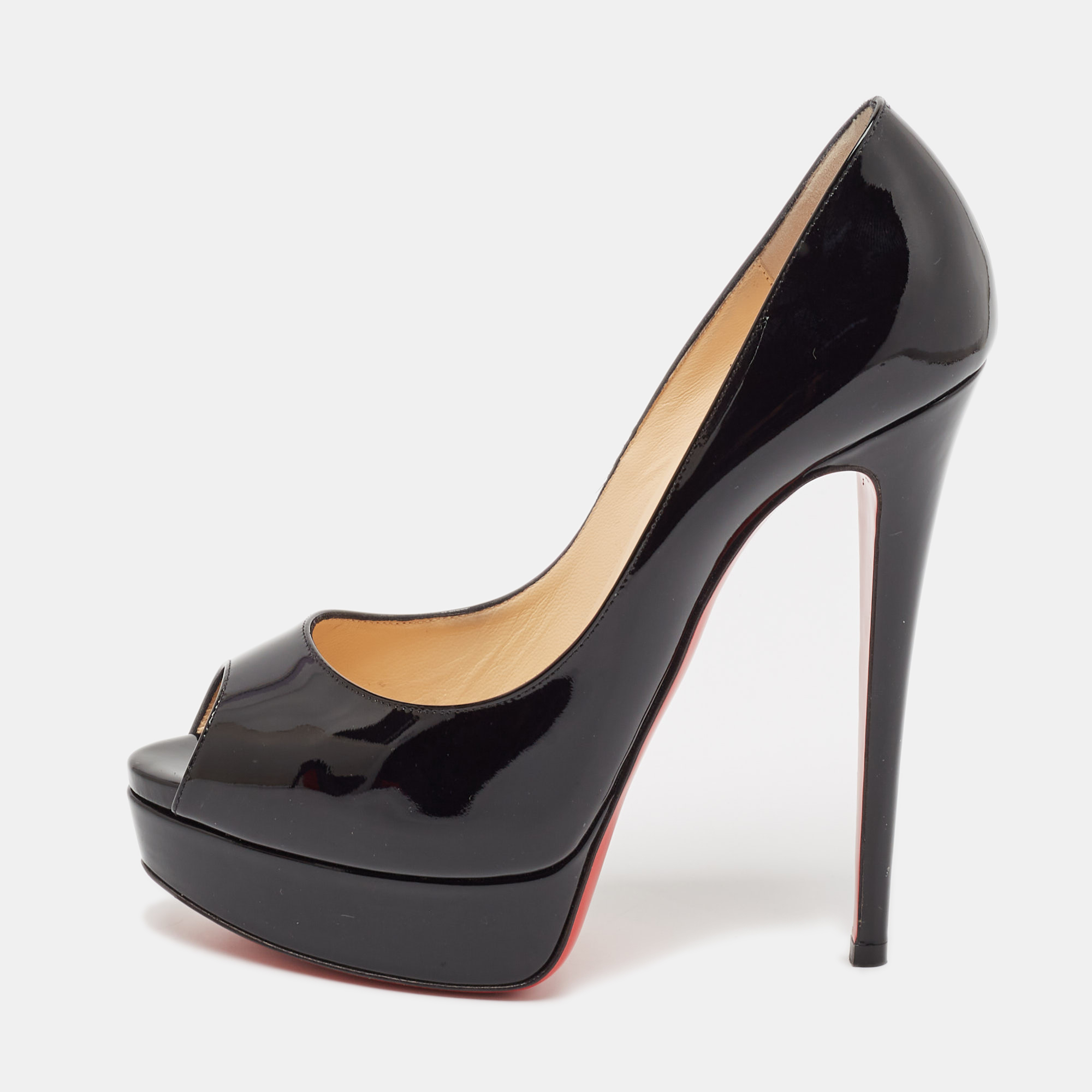 

Christian Louboutin Black Patent Leather Lady Peep Pumps Size