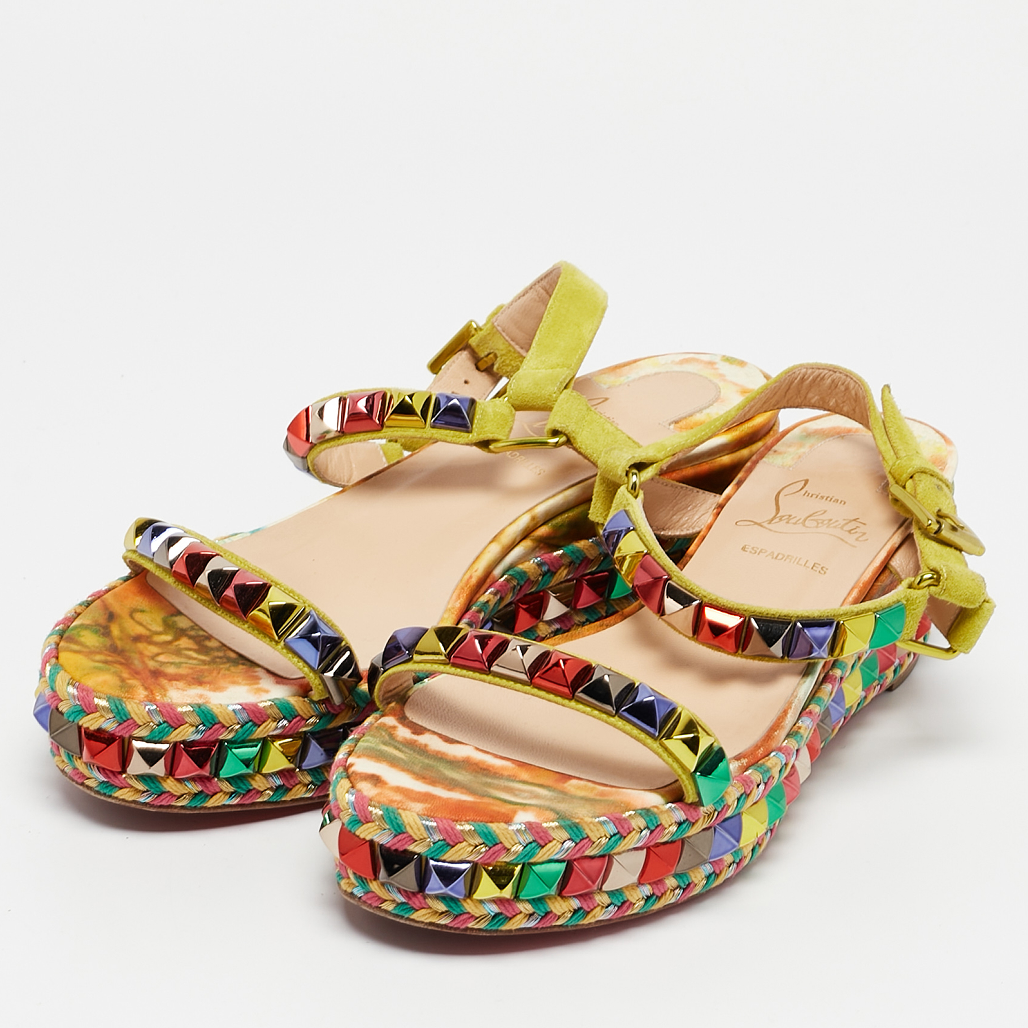 Christian Louboutin Multicolor Suede Pyraclou Ankle Strap Sandals Size 37 