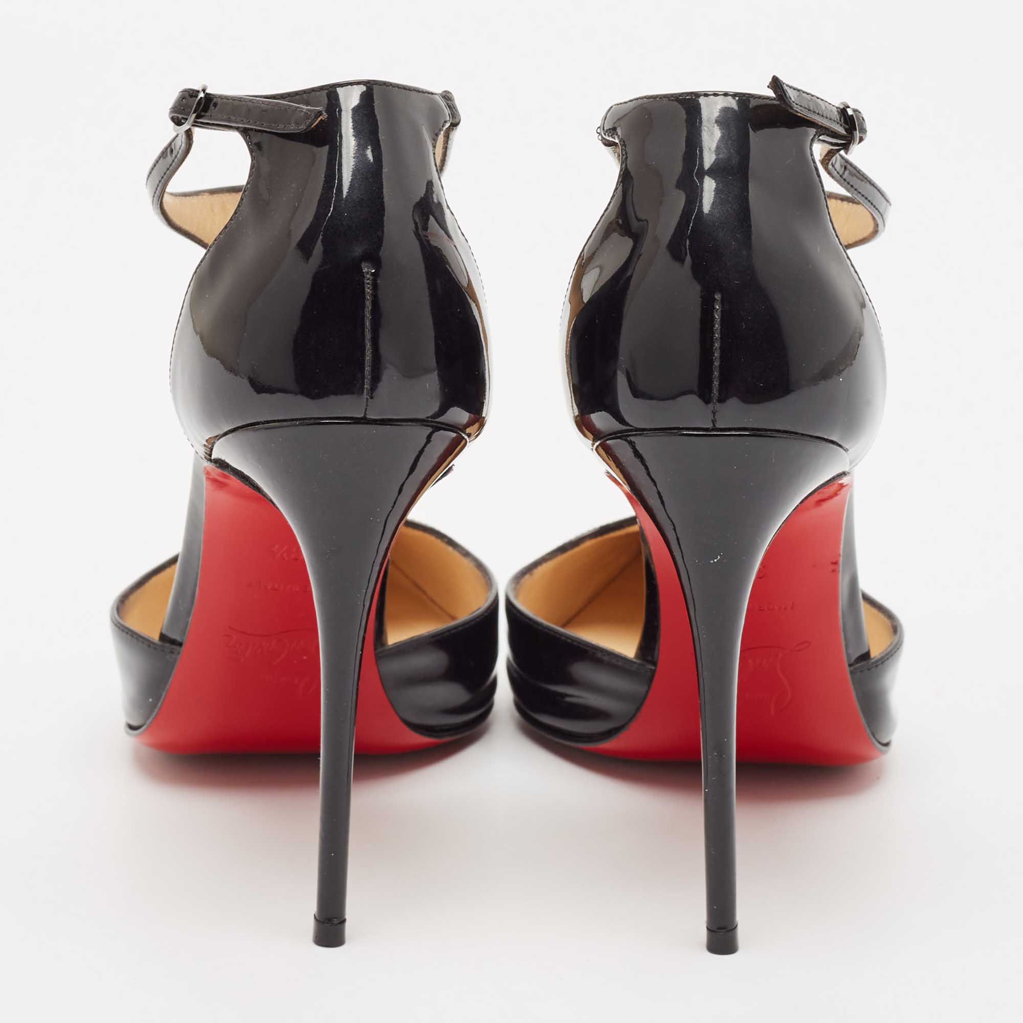 Christian Louboutin Black Patent Leather J String T-Strap Pumps Size 38.5 